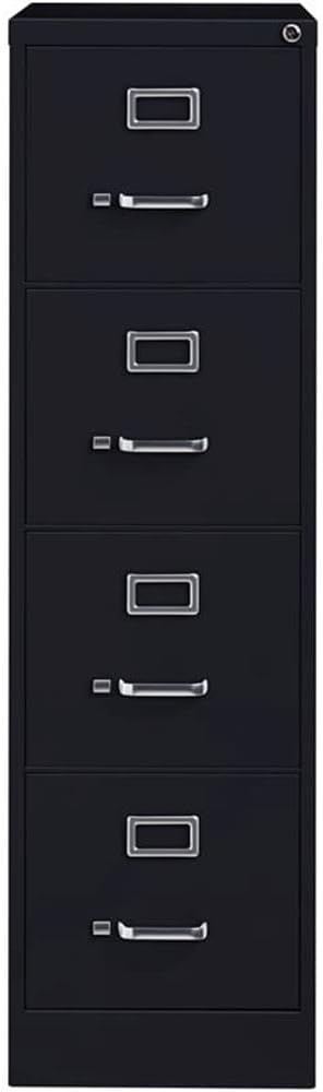 Pemberly Row 4 Drawers 52" Vertical Black Metal Filing Cabinet Lockable Pre-Assembled Stationary Letter Size for Home, Office