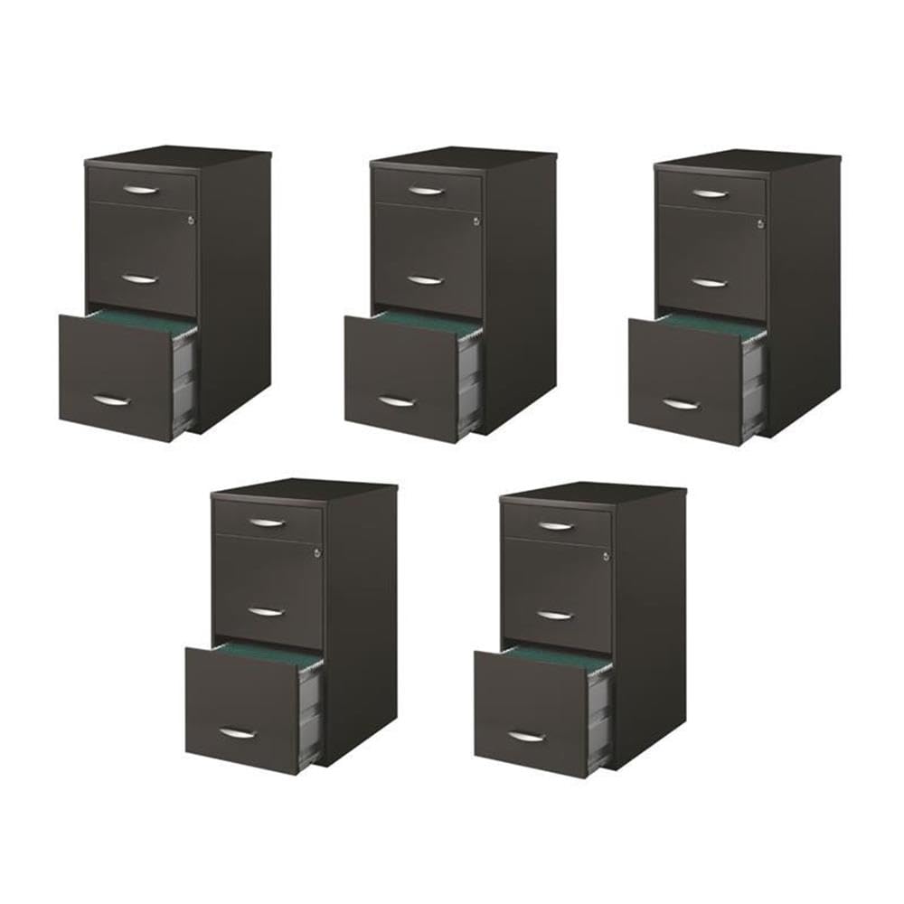 Pemberly Row 3 Drawers 27.32" Vertical Charcoal Metal Filing Cabinet Lockable Pre-Assembled Stationary Letter Size for Home, Office