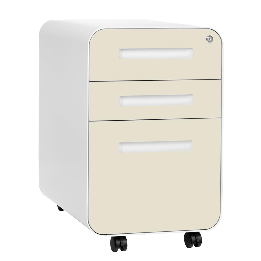 Laura Davidson Furniture Stockpile 3 Drawer File Cabinet with Lock - Under Office Desk Metal Filing Cabinet, Legal/Letter File Folders, Wheels and Stationary Feet, Pre-Assembled, Sage Green