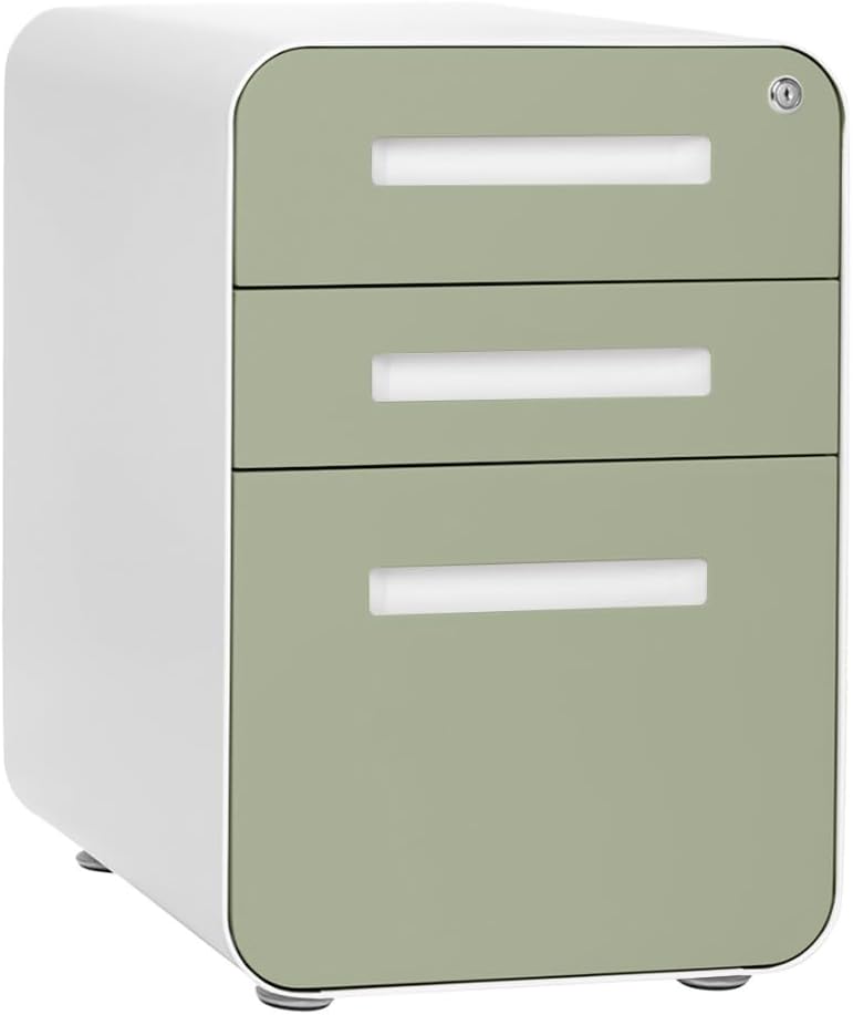 Laura Davidson Furniture Stockpile 3 Drawer File Cabinet with Lock - Under Office Desk Metal Filing Cabinet, Legal/Letter File Folders, Wheels and Stationary Feet, Pre-Assembled, Sage Green