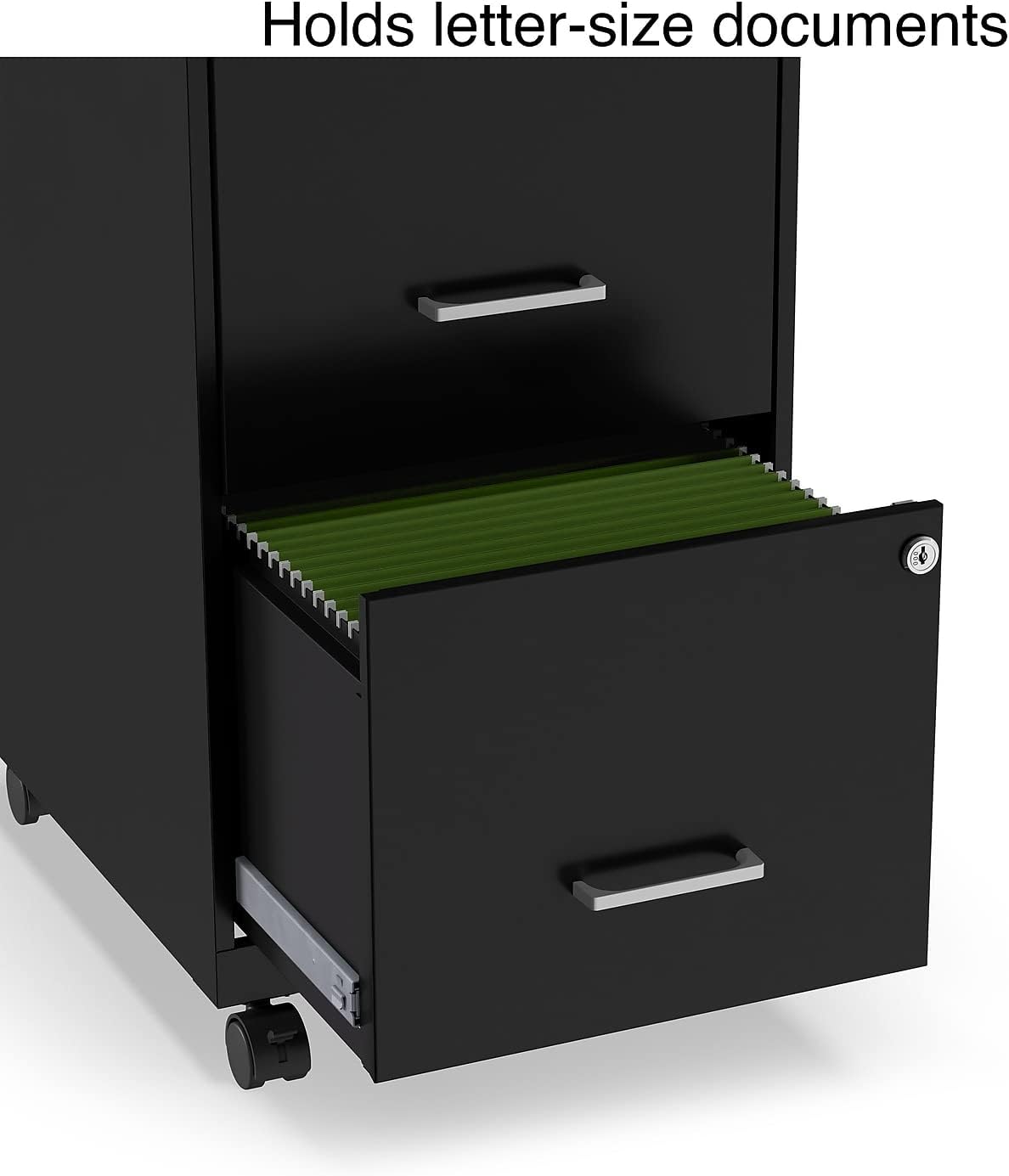 Staples 2-Drawer Vertical File Cabinet, Letter Size Documents, Lockable & Mobile, 18" D x 14" W x 26.3" H, Black