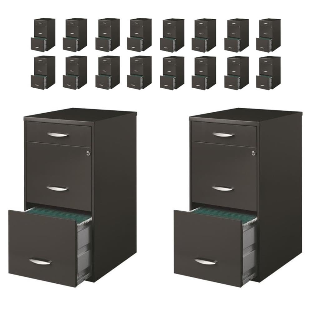 Pemberly Row 3 Drawers 27.32" Vertical Charcoal Metal Filing Cabinet Lockable Pre-Assembled Stationary Letter Size for Home, Office