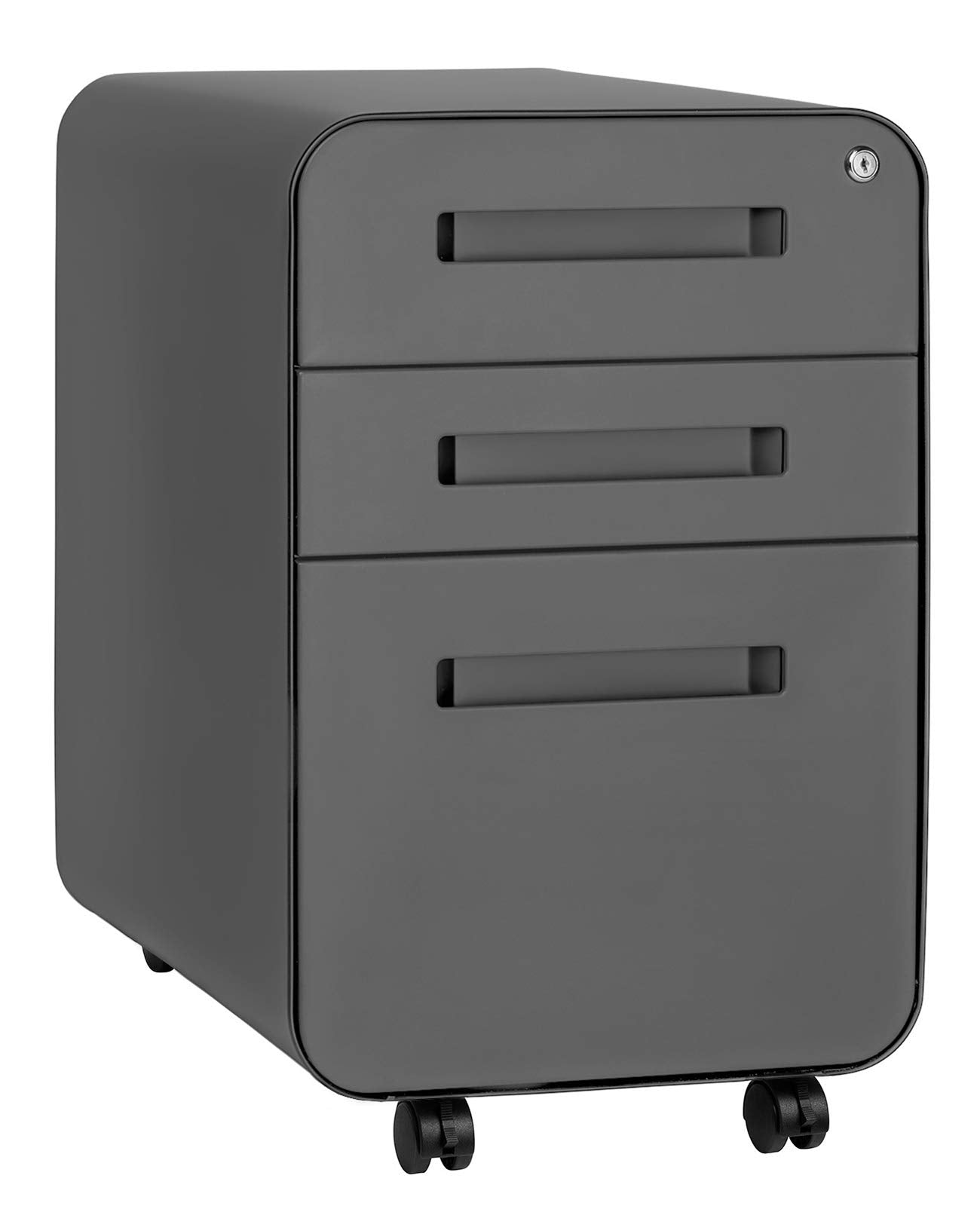 Laura Davidson Furniture Stockpile 3 Drawer File Cabinet with Lock - Under Office Desk Metal Filing Cabinet, Legal/Letter File Folders, Wheels and Stationary Feet, Pre-Assembled, Sage Green