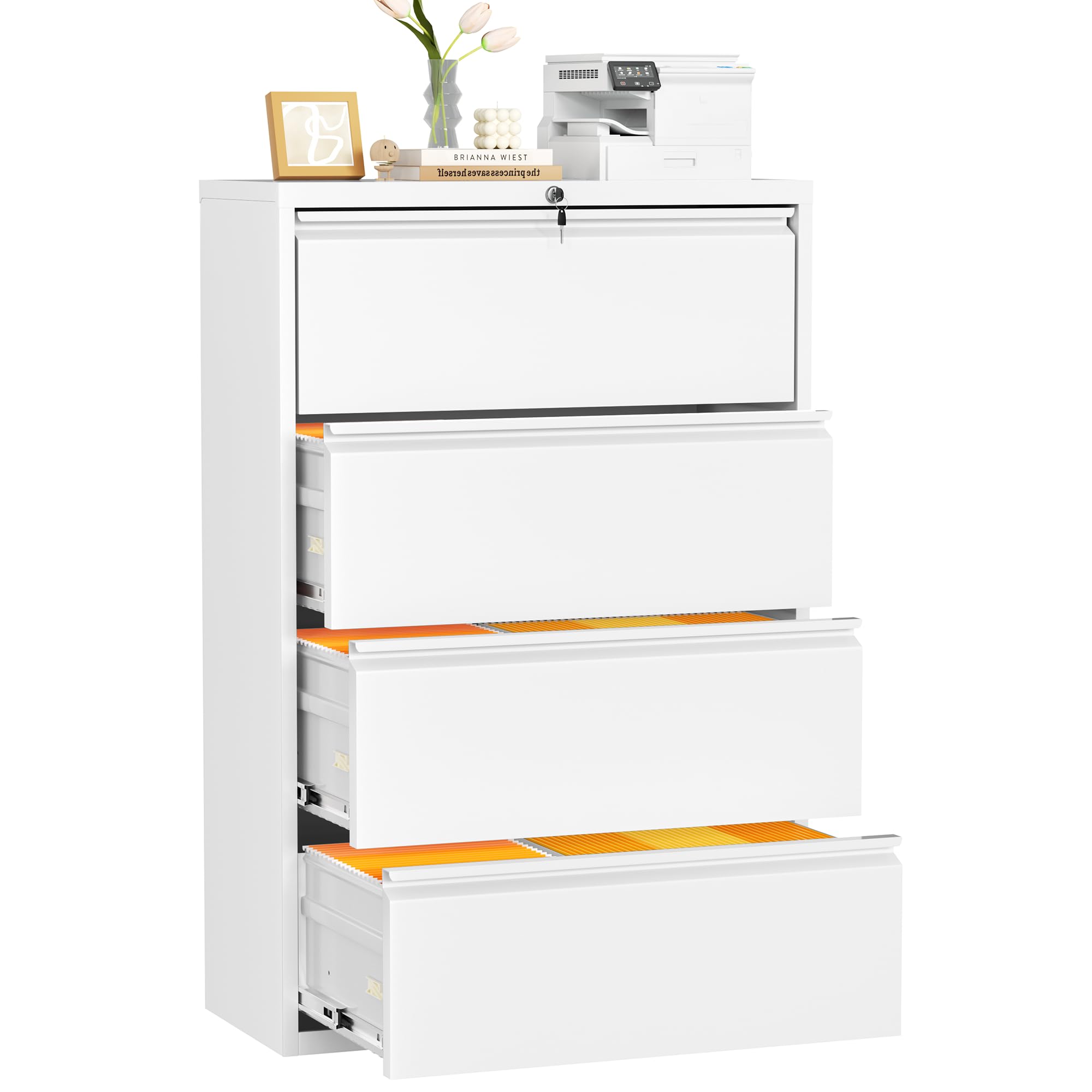 INTERGREAT 3 Drawer Filing Cabinet with Lock, White Mobile File Cabinet with Wheels, Rolling Small Metal Cabinets Under Desk for Home Office, Assembled