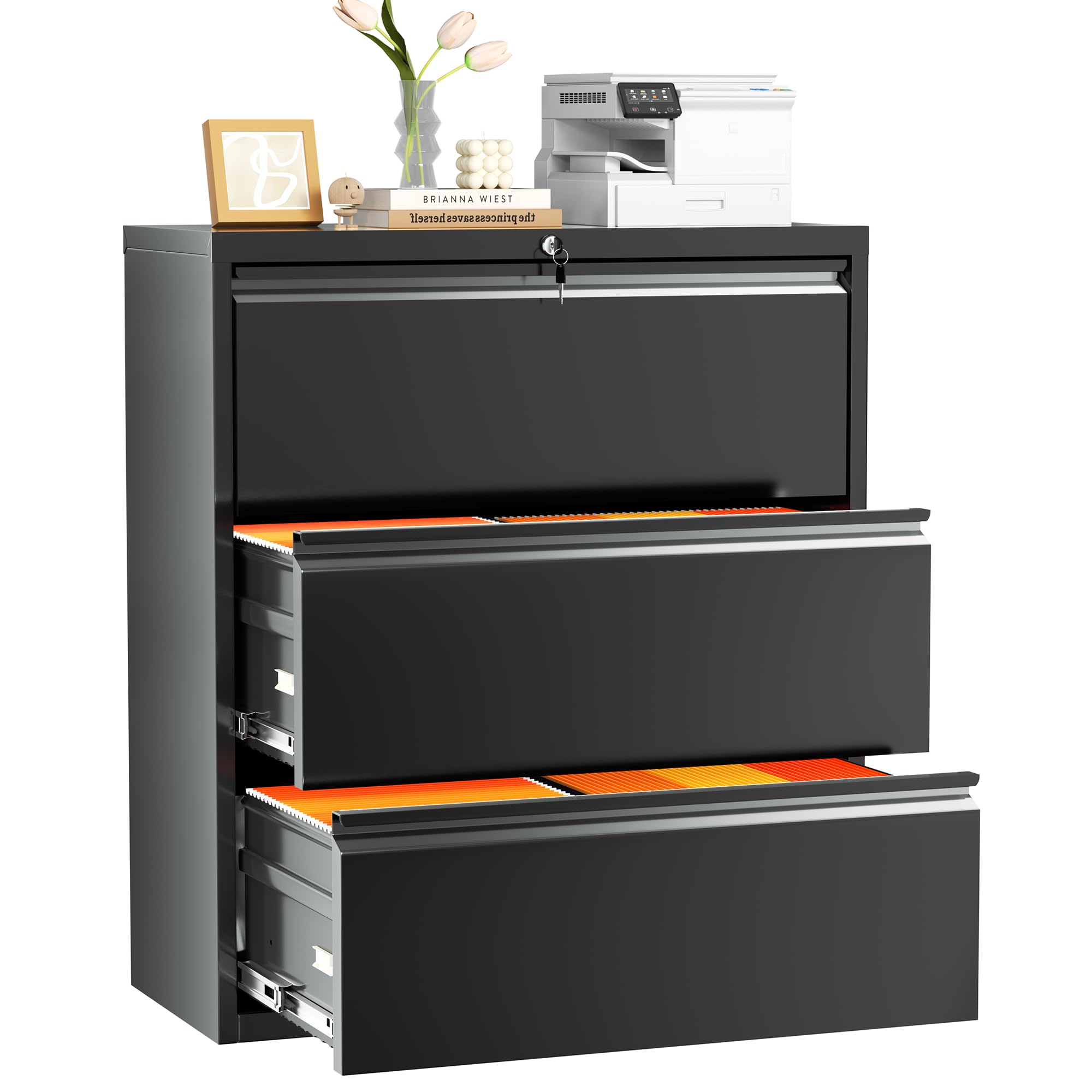 INTERGREAT 3 Drawer Filing Cabinet with Lock, White Mobile File Cabinet with Wheels, Rolling Small Metal Cabinets Under Desk for Home Office, Assembled