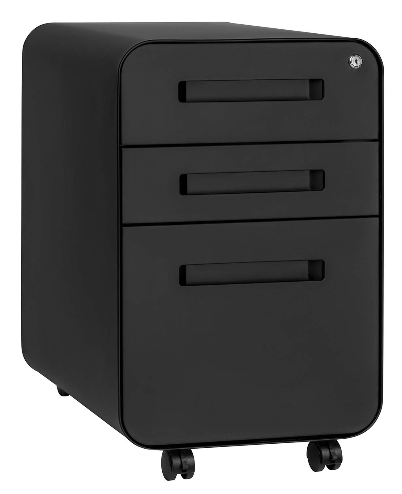 Laura Davidson Furniture Stockpile 3 Drawer File Cabinet with Lock - Under Office Desk Metal Filing Cabinet, Legal/Letter File Folders, Wheels and Stationary Feet, Pre-Assembled, Sage Green