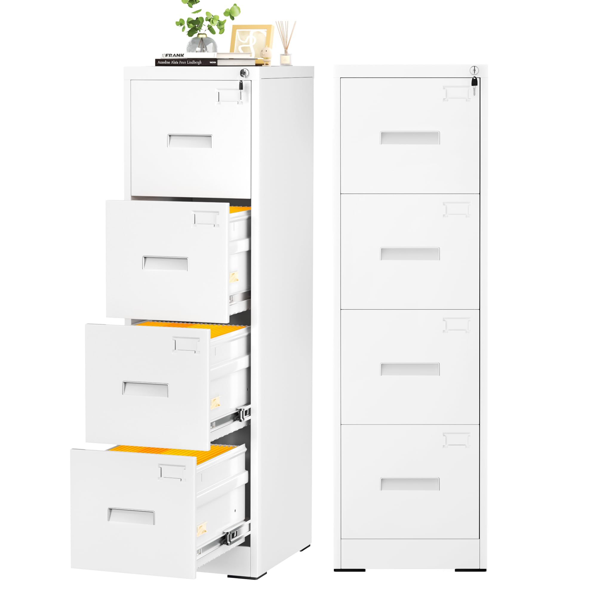 INTERGREAT 3 Drawer Filing Cabinet with Lock, White Mobile File Cabinet with Wheels, Rolling Small Metal Cabinets Under Desk for Home Office, Assembled