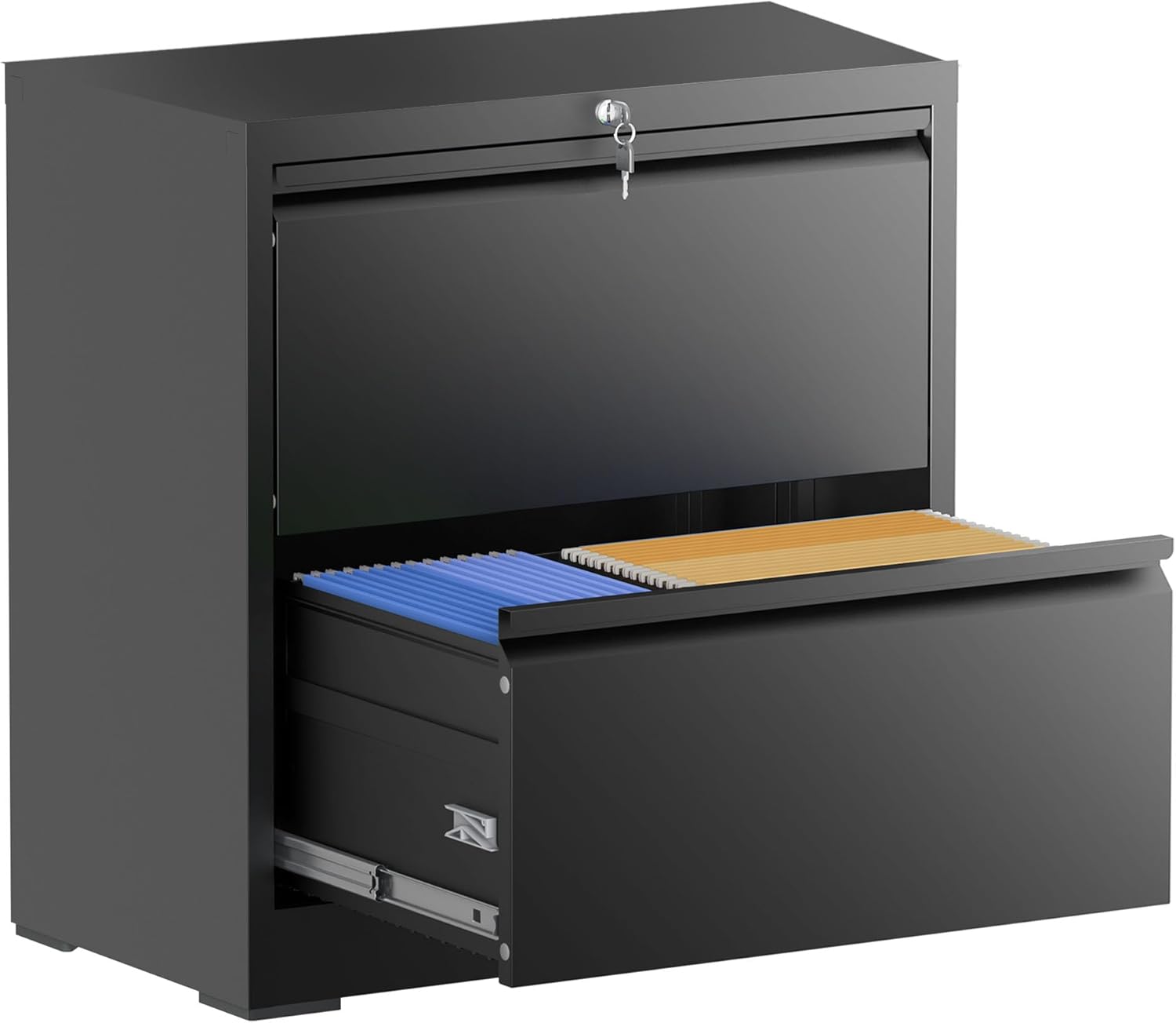 Lateral File Cabinet with Lock, 2 Drawer Filing Cabinet, Metal File Cabinets for Home Office, Steel Heavy-Duty Filing Storage Cabinet for Letters/Legal/A4 (Require Assembly, Black)