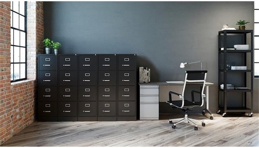 Pemberly Row 4 Drawers 52" Vertical Black Metal Filing Cabinet Lockable Pre-Assembled Stationary Letter Size for Home, Office