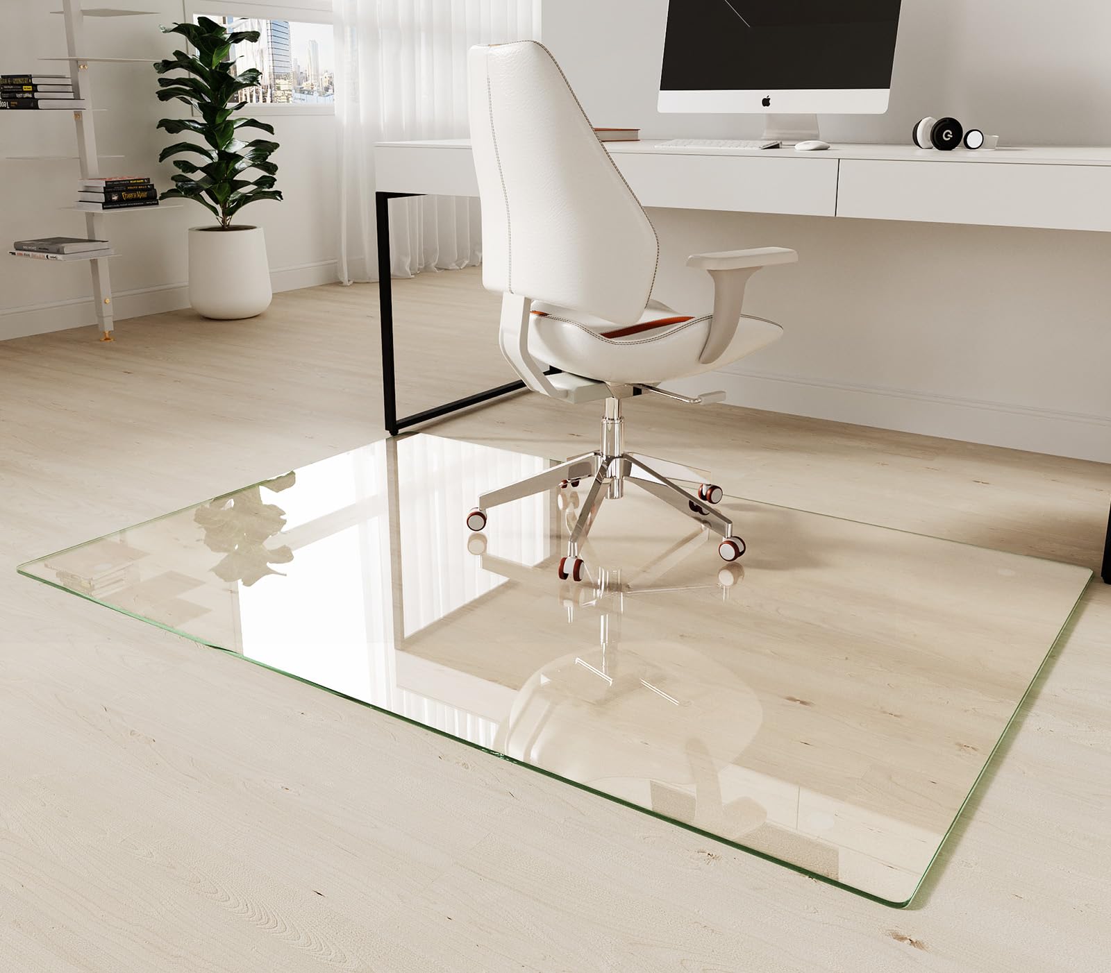 Koonmi Tempered Glass Chair Mat 30"x48" - Premium Office Chair Mat for Hardwood Floors & Low-Pile Carpet with 4 Non-Slip Pads - Thick Scratch-Resistant Surface