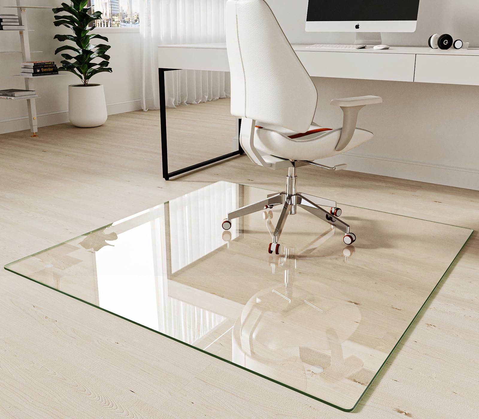 Koonmi Tempered Glass Chair Mat 30"x48" - Premium Office Chair Mat for Hardwood Floors & Low-Pile Carpet with 4 Non-Slip Pads - Thick Scratch-Resistant Surface
