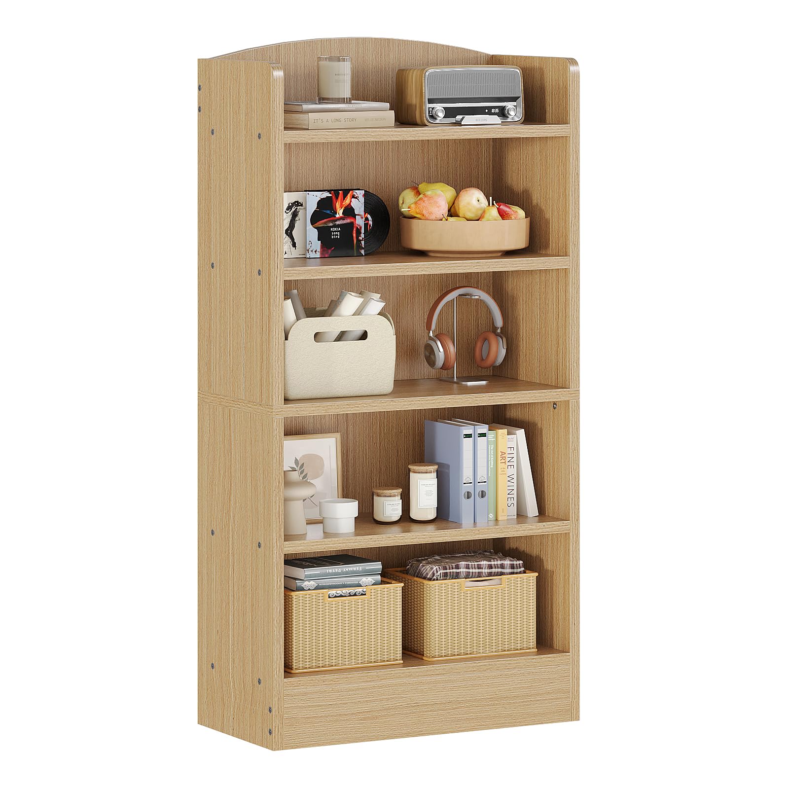 ALISENED 5-Tier Bookcase, Open Bookshelves and Bookcases with Storage Shelves, Floor Standing Unit, Display Storage Shelves for Bedroom Library Living Room Home Office, Brown