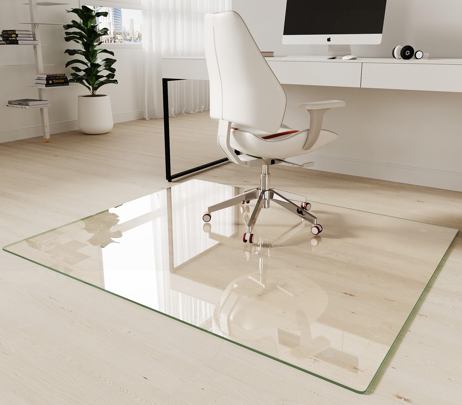 Koonmi Tempered Glass Chair Mat 30"x48" - Premium Office Chair Mat for Hardwood Floors & Low-Pile Carpet with 4 Non-Slip Pads - Thick Scratch-Resistant Surface