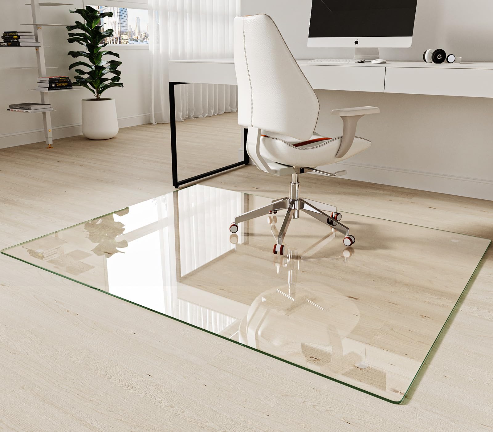 Koonmi Tempered Glass Chair Mat 30"x48" - Premium Office Chair Mat for Hardwood Floors & Low-Pile Carpet with 4 Non-Slip Pads - Thick Scratch-Resistant Surface