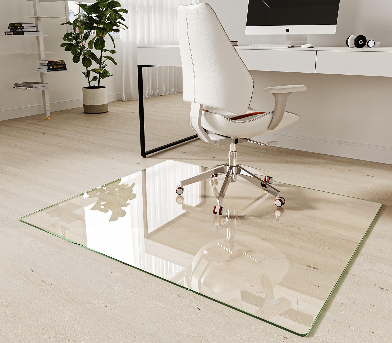 Koonmi Tempered Glass Chair Mat 30"x48" - Premium Office Chair Mat for Hardwood Floors & Low-Pile Carpet with 4 Non-Slip Pads - Thick Scratch-Resistant Surface