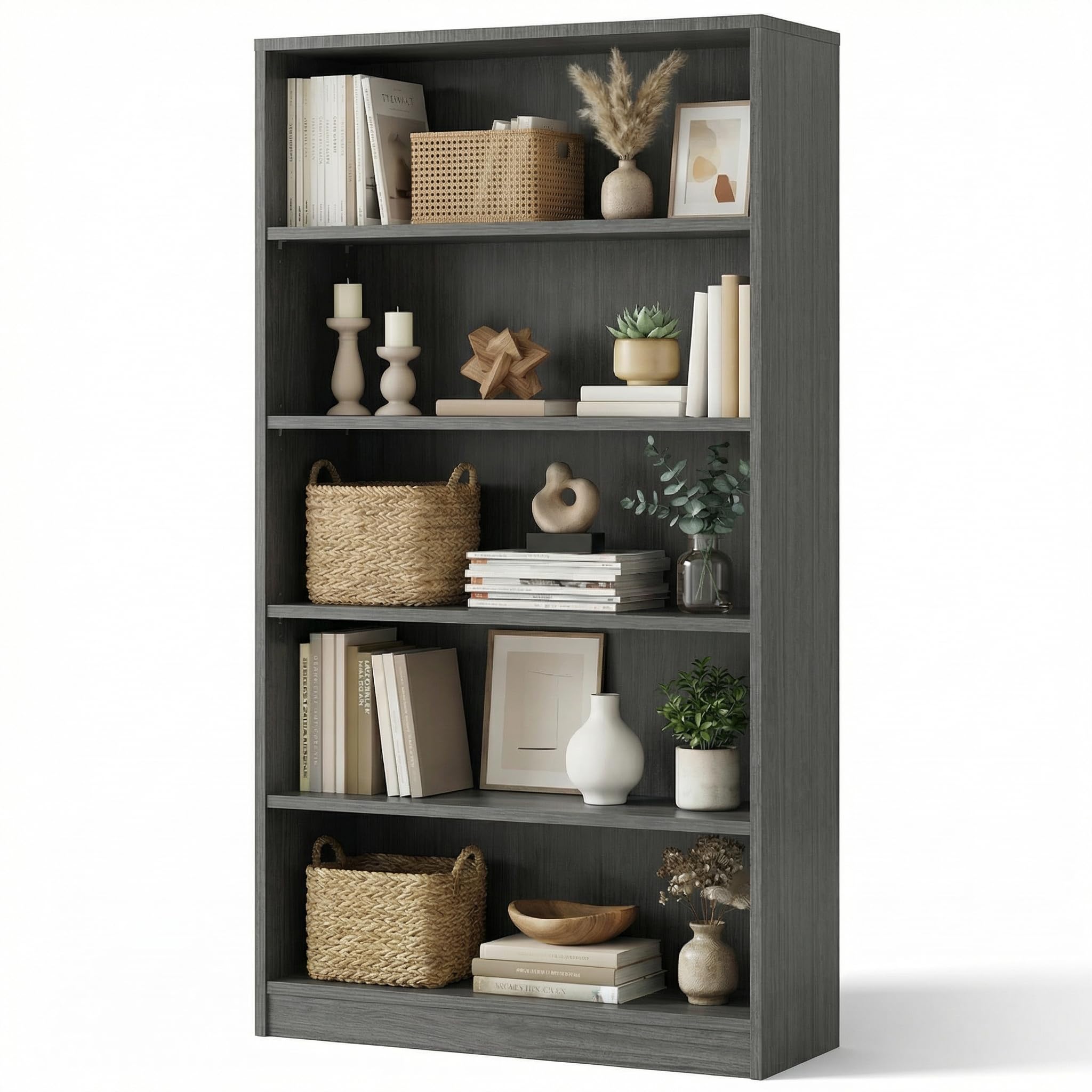 Casaphoria 48" H Wooden Bookshelves, 4 Tier Wide Bookshelf with Adjustable Shelves, Deep Farmhouse Bookshelf for Living Room,Bedroom & Home Office