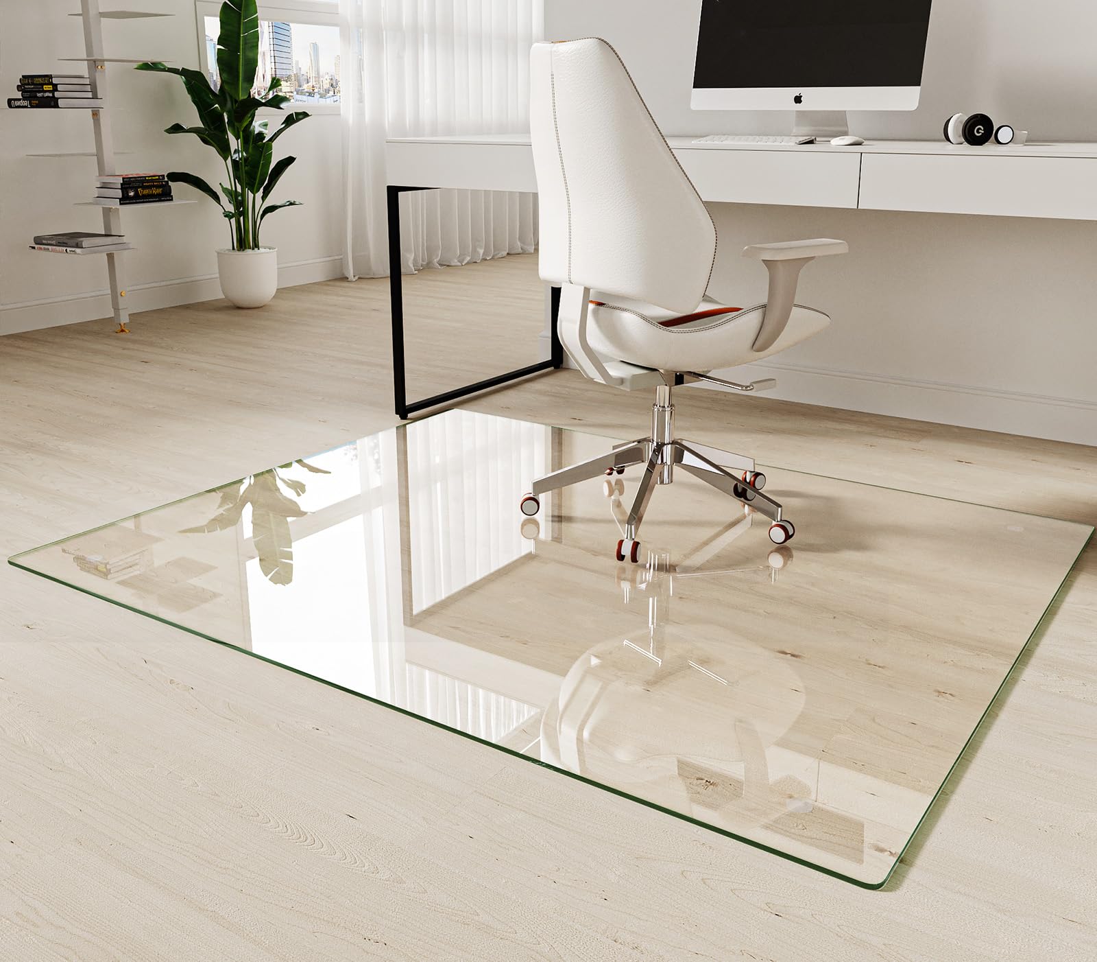 Koonmi Tempered Glass Chair Mat 30"x48" - Premium Office Chair Mat for Hardwood Floors & Low-Pile Carpet with 4 Non-Slip Pads - Thick Scratch-Resistant Surface