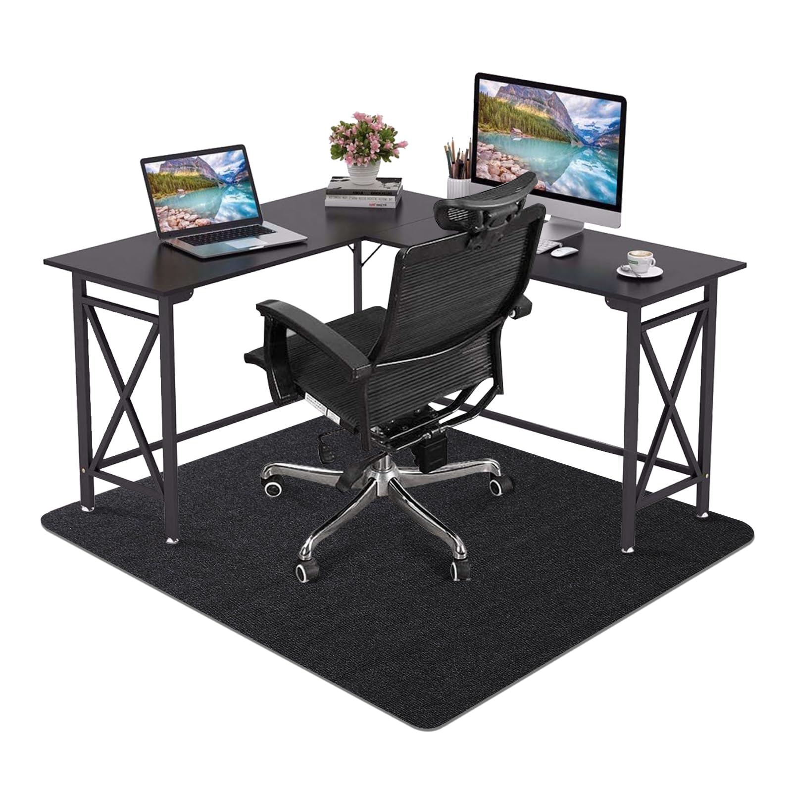 Office Chair Mat - for Hardwood Floors, Large Non-Slip Easy-Clean Floor Protection Blanket (Black, “48 x 36in”).