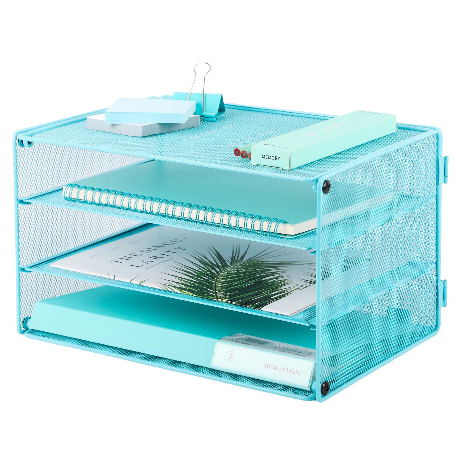 EASEPRES 5 Slot Mesh Desk Organizer Tray, File Paper Letter Folder Holder Desktop Paper Sorter Mail Organization Rack Storage Accessories, for Office Home School Classroom, Silver