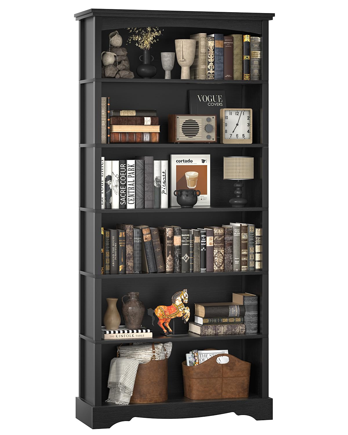 TVU 5-Tier Wooden Bookshelf, 31.5" W x 65" H ×9.9" D Bookshelf with Storage, Floor Standing Modern Style Display Bookcase for Living Room, Office, Study Room, Entryway, Brown
