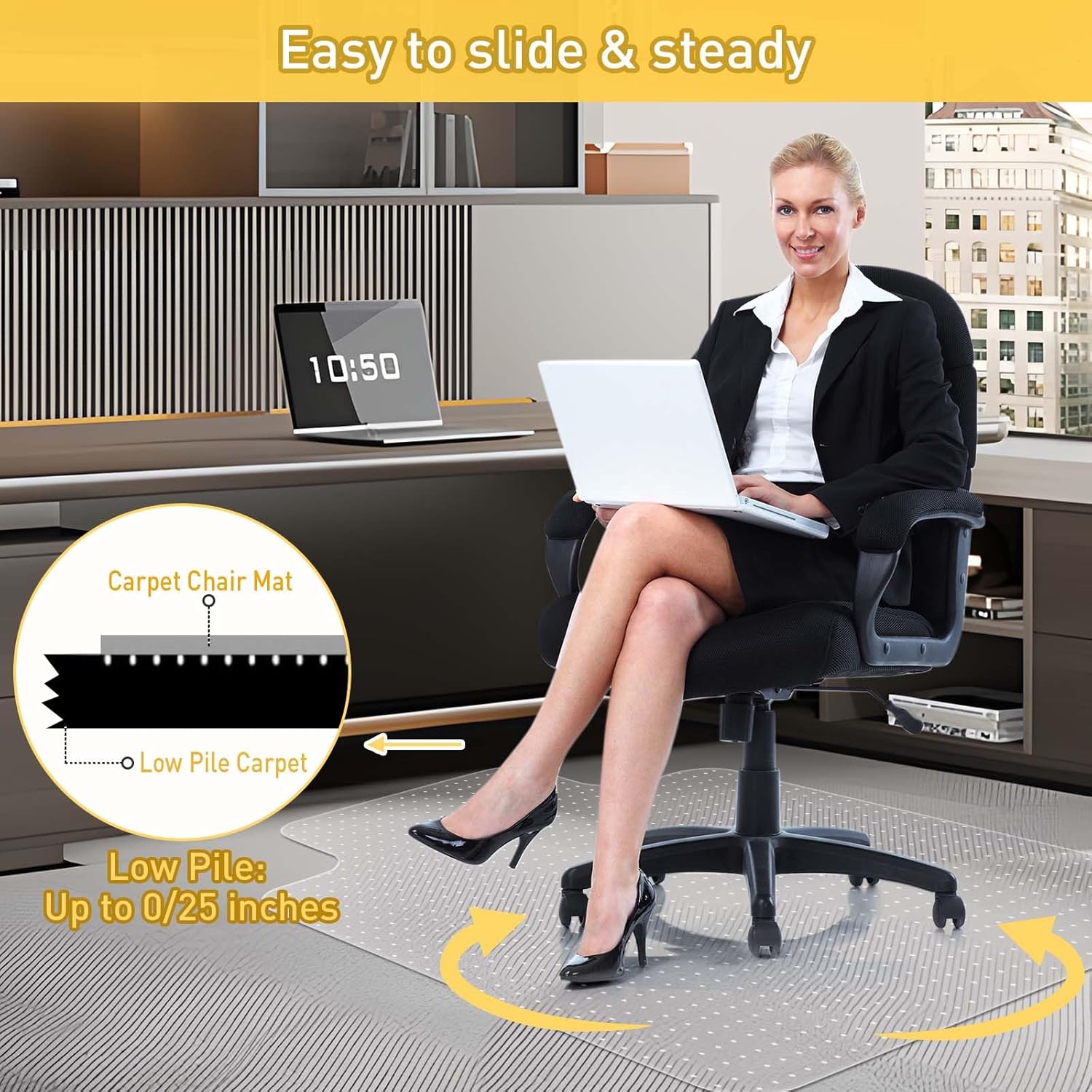 Heavy Duty Office Chair Mat for Carpet Floors & Desk Mat for Carpeted Floors - Clear Floor Protector with Extended Lip | Slip-Resistant, Easy Glide 36"x48" for Low/Flat Pile - Home, Office & Gaming