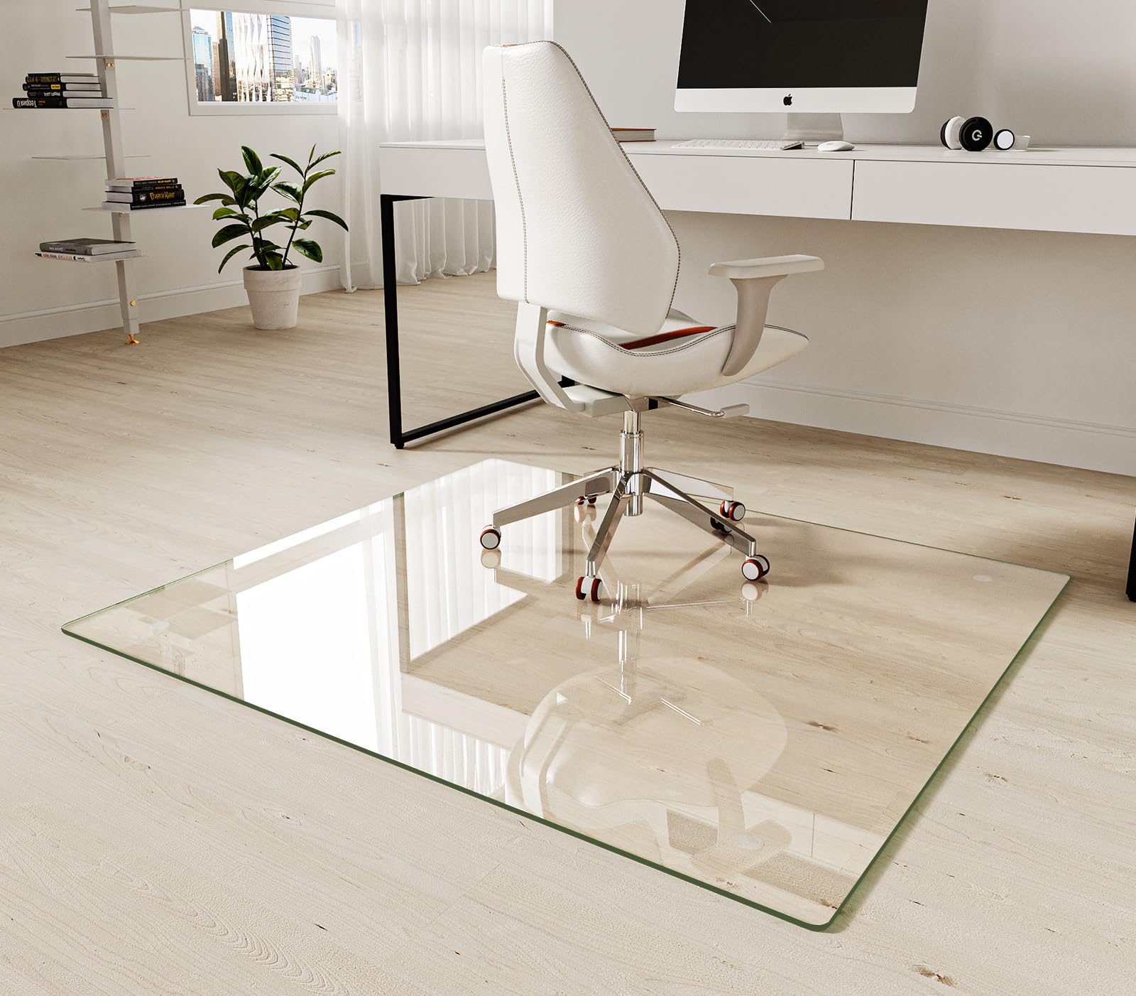 Koonmi Tempered Glass Chair Mat 30"x48" - Premium Office Chair Mat for Hardwood Floors & Low-Pile Carpet with 4 Non-Slip Pads - Thick Scratch-Resistant Surface