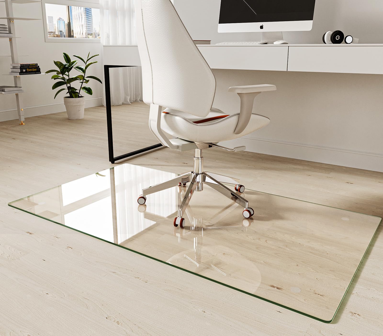 Koonmi Tempered Glass Chair Mat 30"x48" - Premium Office Chair Mat for Hardwood Floors & Low-Pile Carpet with 4 Non-Slip Pads - Thick Scratch-Resistant Surface