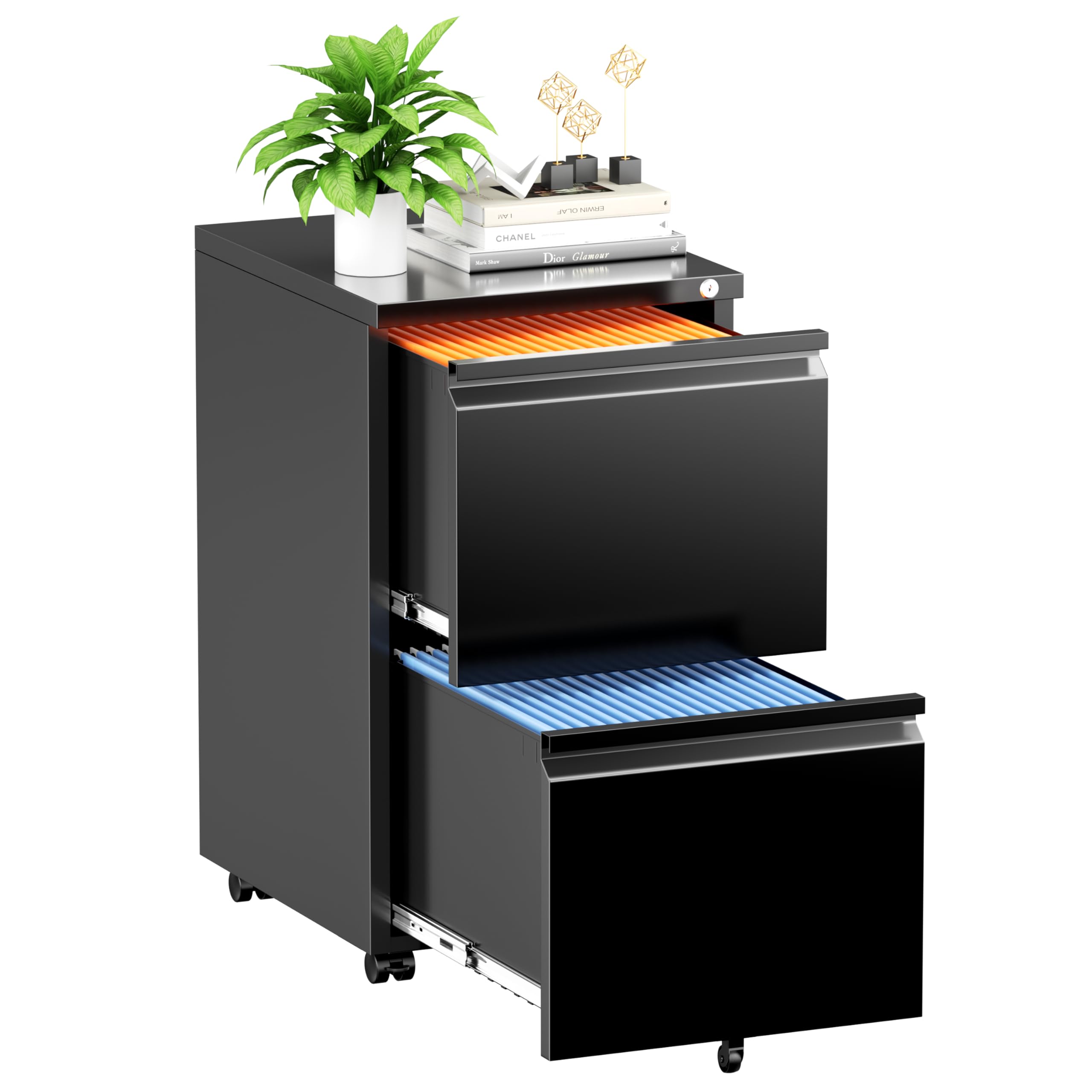 INTERGREAT 3 Drawer Filing Cabinet with Lock, White Mobile File Cabinet with Wheels, Rolling Small Metal Cabinets Under Desk for Home Office, Assembled