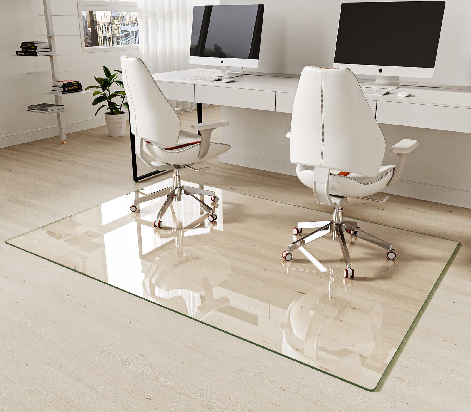 Koonmi Tempered Glass Chair Mat 30"x48" - Premium Office Chair Mat for Hardwood Floors & Low-Pile Carpet with 4 Non-Slip Pads - Thick Scratch-Resistant Surface