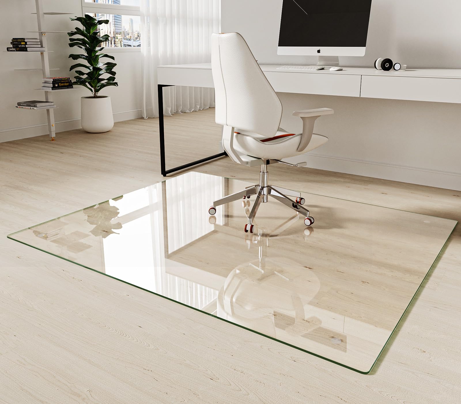 Koonmi Tempered Glass Chair Mat 30"x48" - Premium Office Chair Mat for Hardwood Floors & Low-Pile Carpet with 4 Non-Slip Pads - Thick Scratch-Resistant Surface