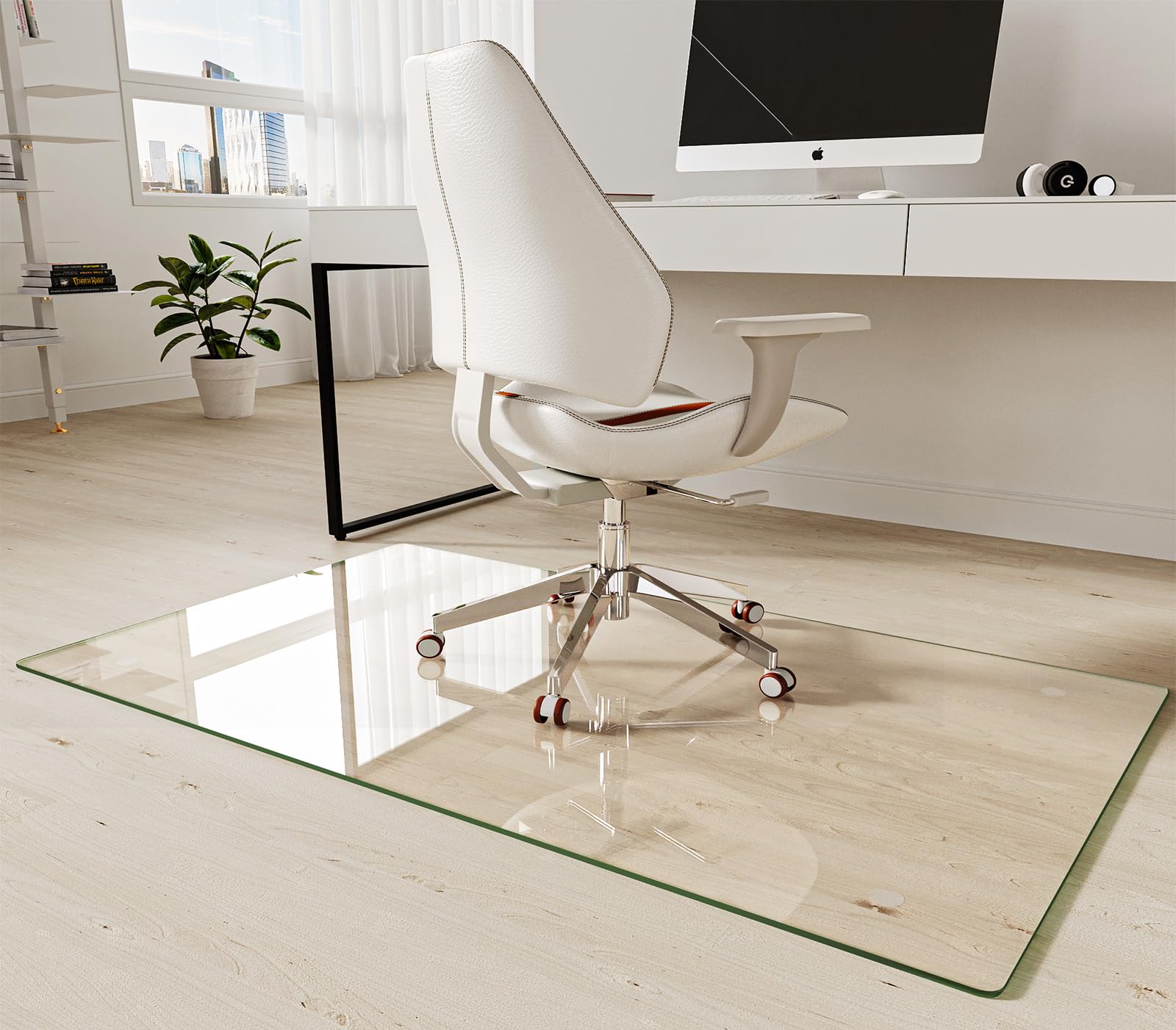 Koonmi Tempered Glass Chair Mat 30"x48" - Premium Office Chair Mat for Hardwood Floors & Low-Pile Carpet with 4 Non-Slip Pads - Thick Scratch-Resistant Surface