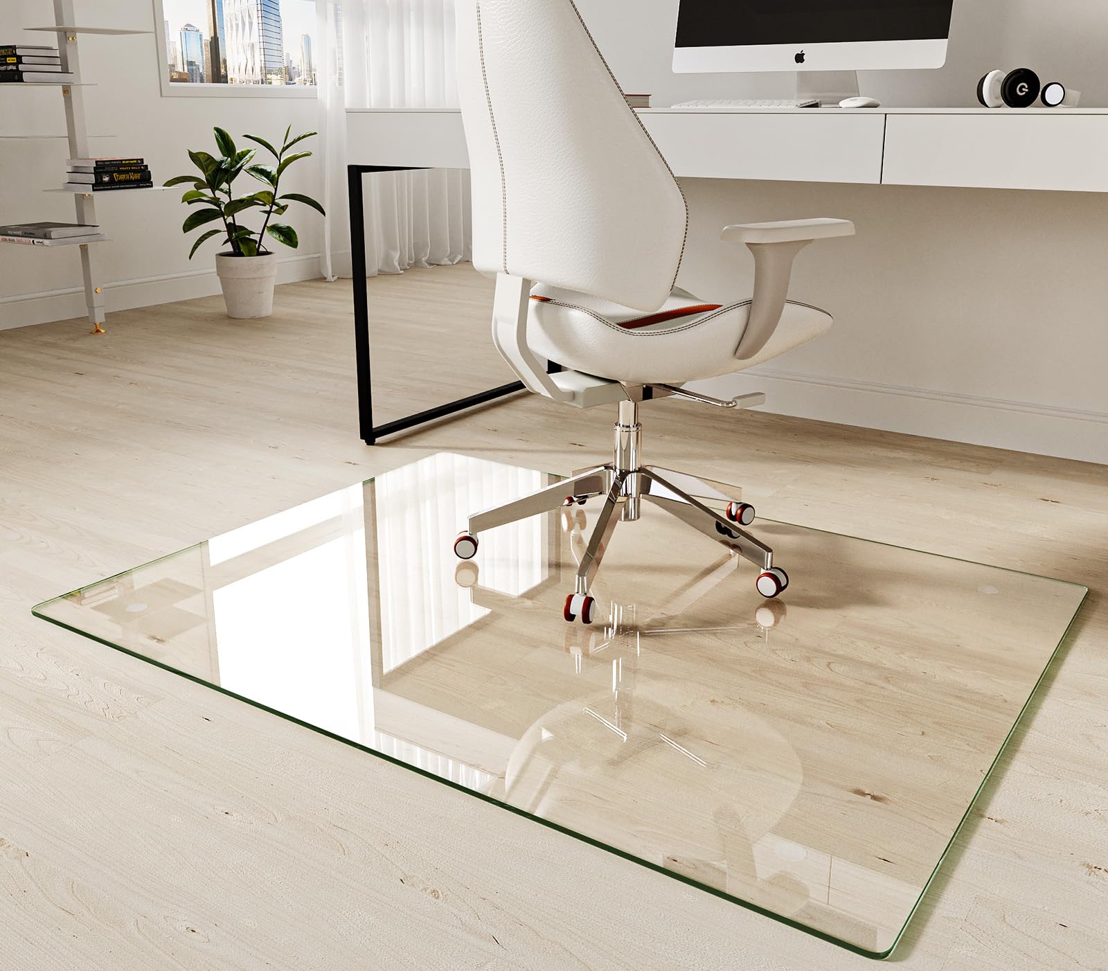 Koonmi Tempered Glass Chair Mat 30"x48" - Premium Office Chair Mat for Hardwood Floors & Low-Pile Carpet with 4 Non-Slip Pads - Thick Scratch-Resistant Surface
