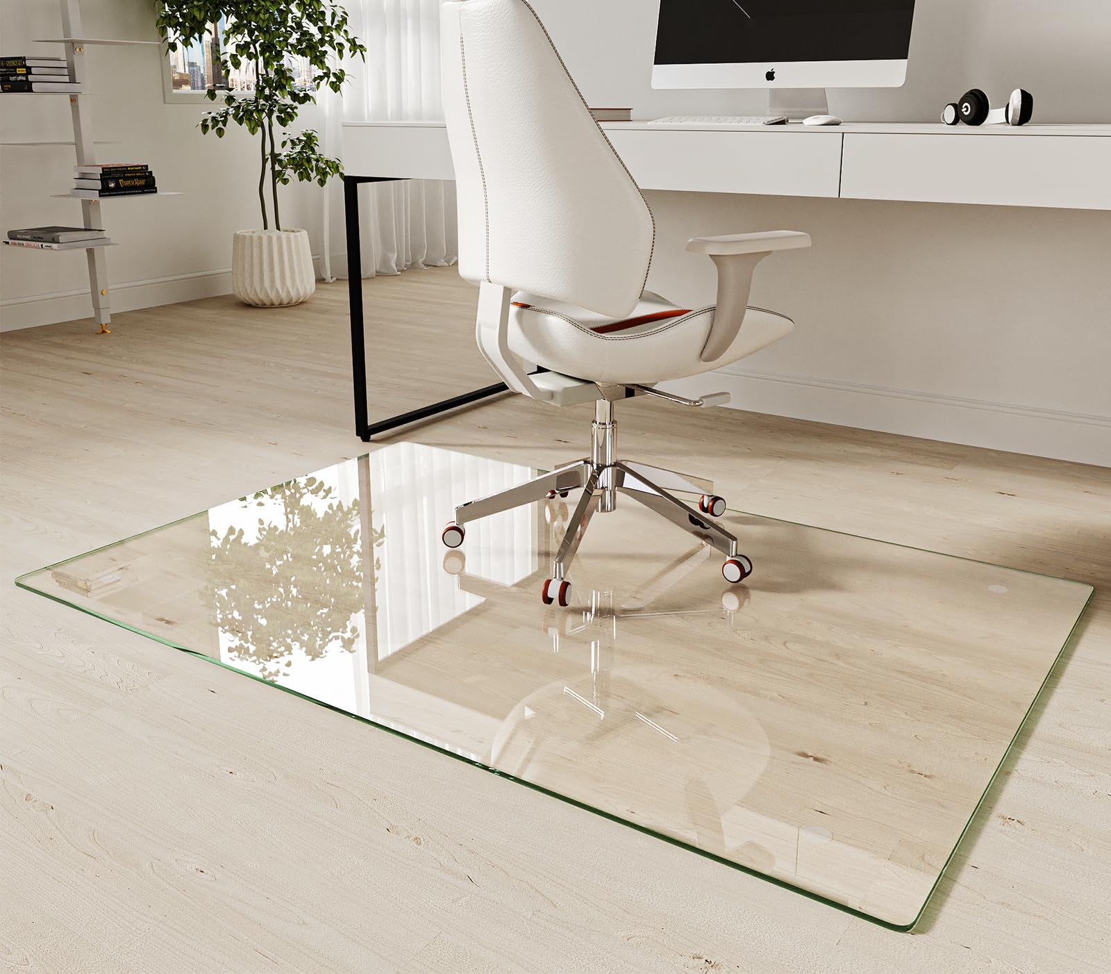 Koonmi Tempered Glass Chair Mat 30"x48" - Premium Office Chair Mat for Hardwood Floors & Low-Pile Carpet with 4 Non-Slip Pads - Thick Scratch-Resistant Surface