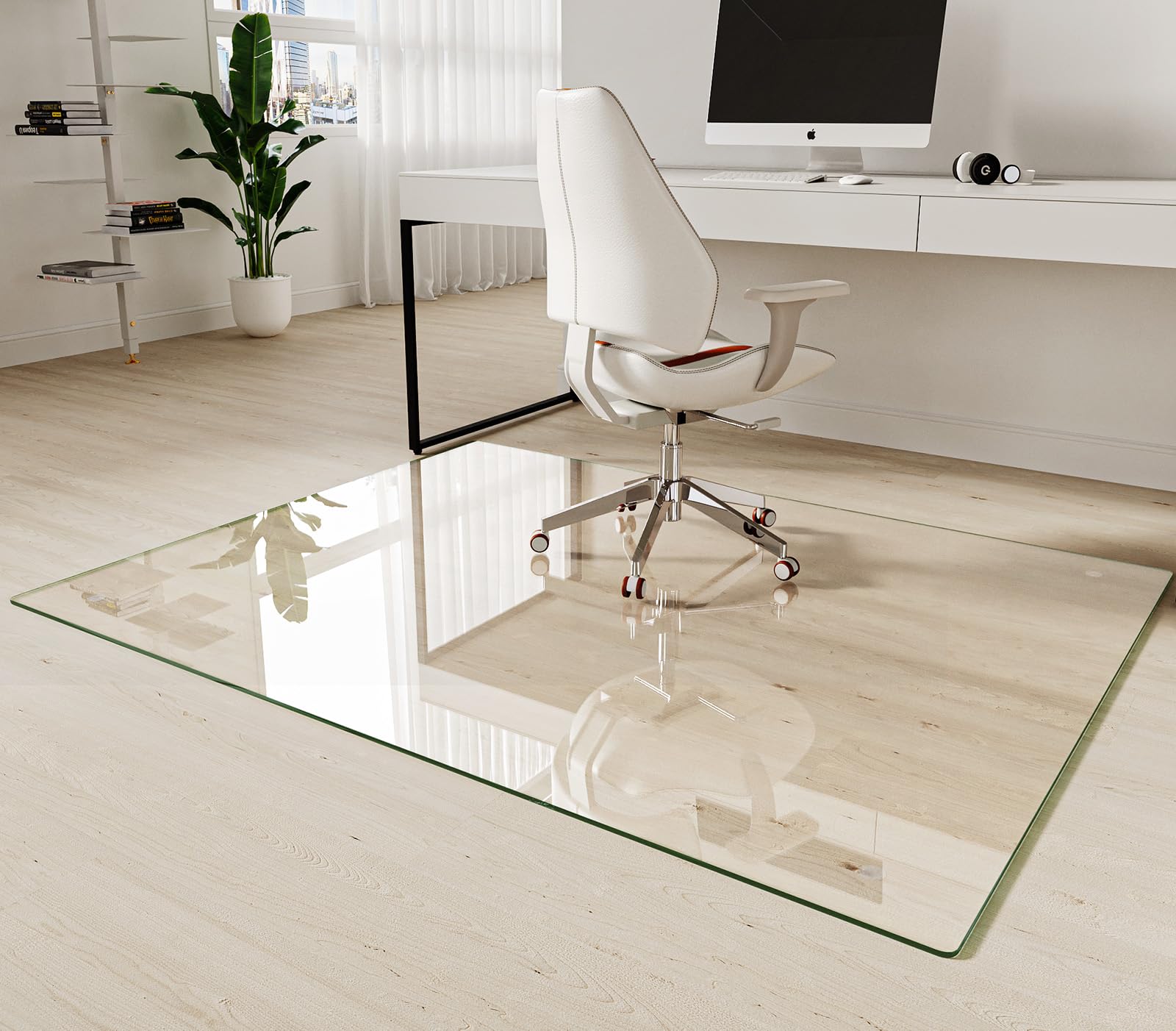 Koonmi Tempered Glass Chair Mat 30"x48" - Premium Office Chair Mat for Hardwood Floors & Low-Pile Carpet with 4 Non-Slip Pads - Thick Scratch-Resistant Surface