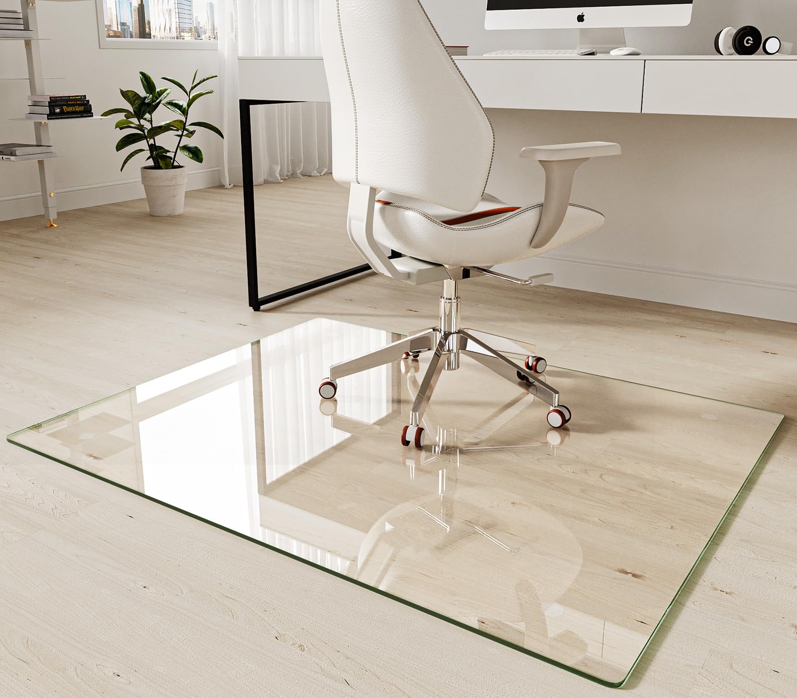 Koonmi Tempered Glass Chair Mat 30"x48" - Premium Office Chair Mat for Hardwood Floors & Low-Pile Carpet with 4 Non-Slip Pads - Thick Scratch-Resistant Surface