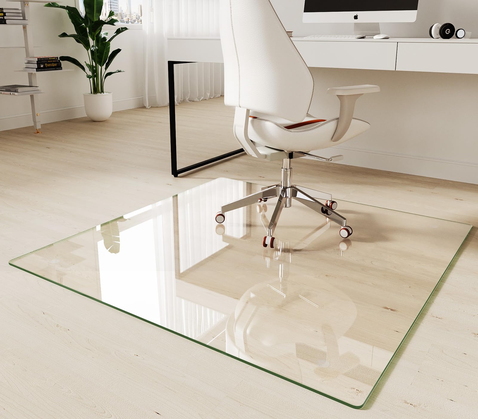 Koonmi Tempered Glass Chair Mat 30"x48" - Premium Office Chair Mat for Hardwood Floors & Low-Pile Carpet with 4 Non-Slip Pads - Thick Scratch-Resistant Surface