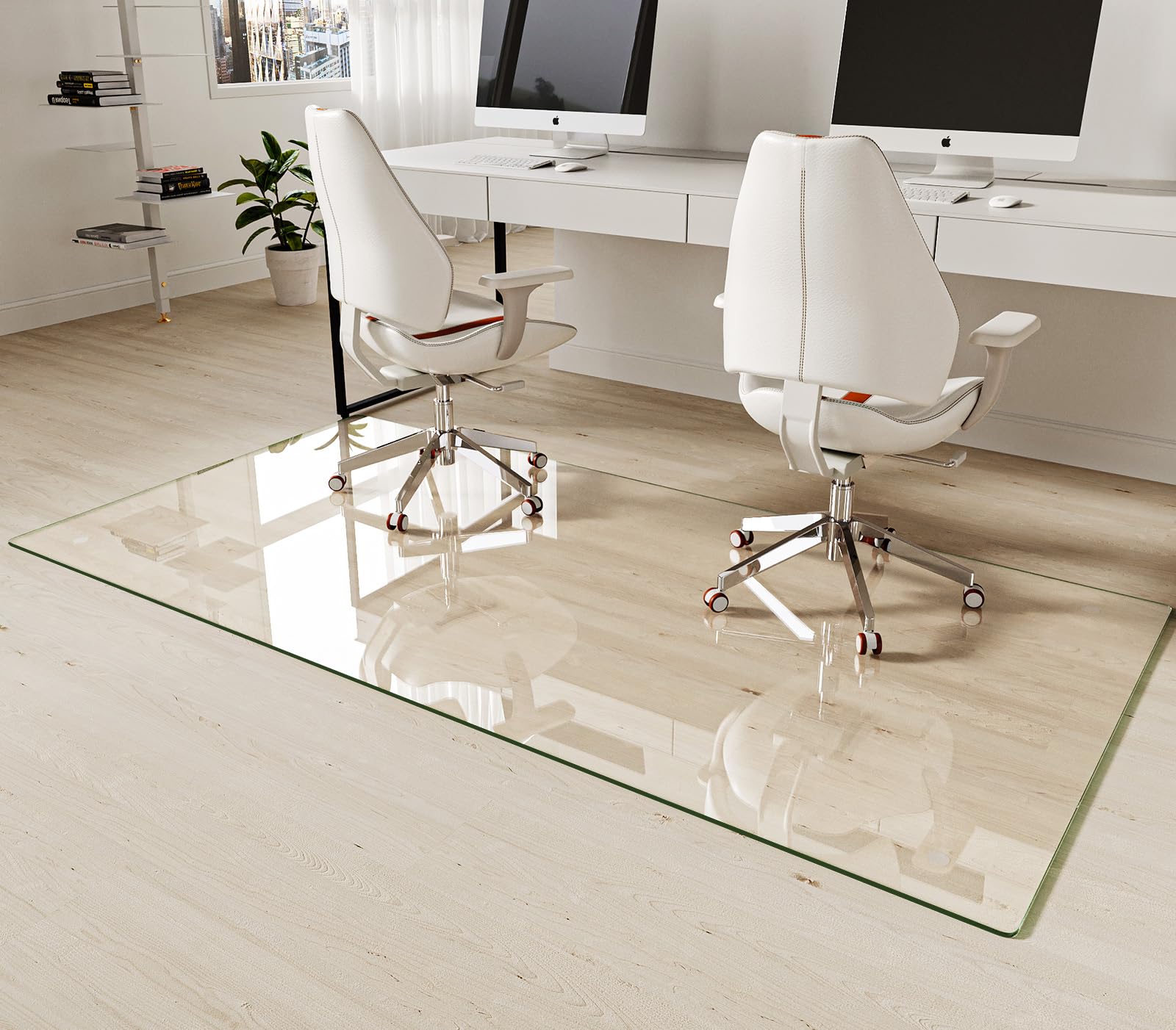Koonmi Tempered Glass Chair Mat 30"x48" - Premium Office Chair Mat for Hardwood Floors & Low-Pile Carpet with 4 Non-Slip Pads - Thick Scratch-Resistant Surface
