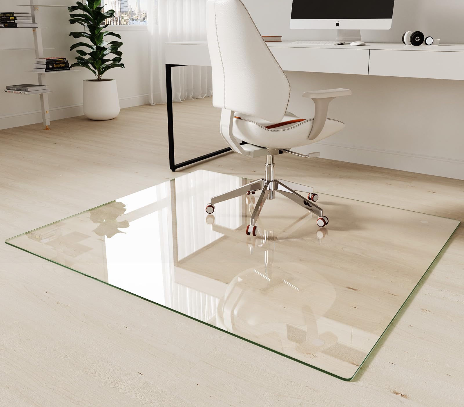 Koonmi Tempered Glass Chair Mat 30"x48" - Premium Office Chair Mat for Hardwood Floors & Low-Pile Carpet with 4 Non-Slip Pads - Thick Scratch-Resistant Surface