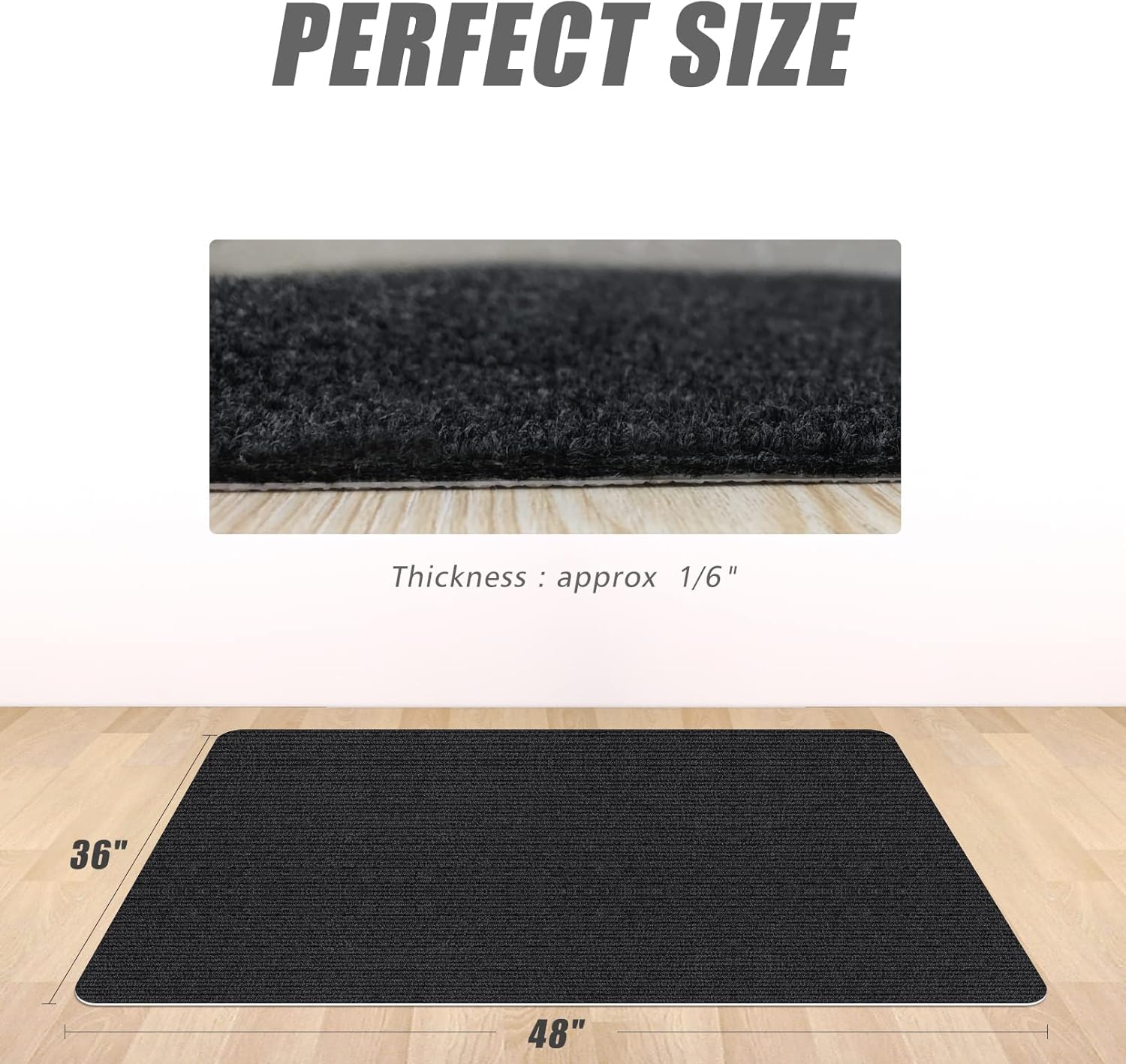 Sycoodeal Office Chair Mat for Hardwood Floor,Office Computer Gaming Chair Mat for Tile Floor,Large Floor Protector Rug,Anti-Slip,Easy to Clean,Pure Black(48"x36")