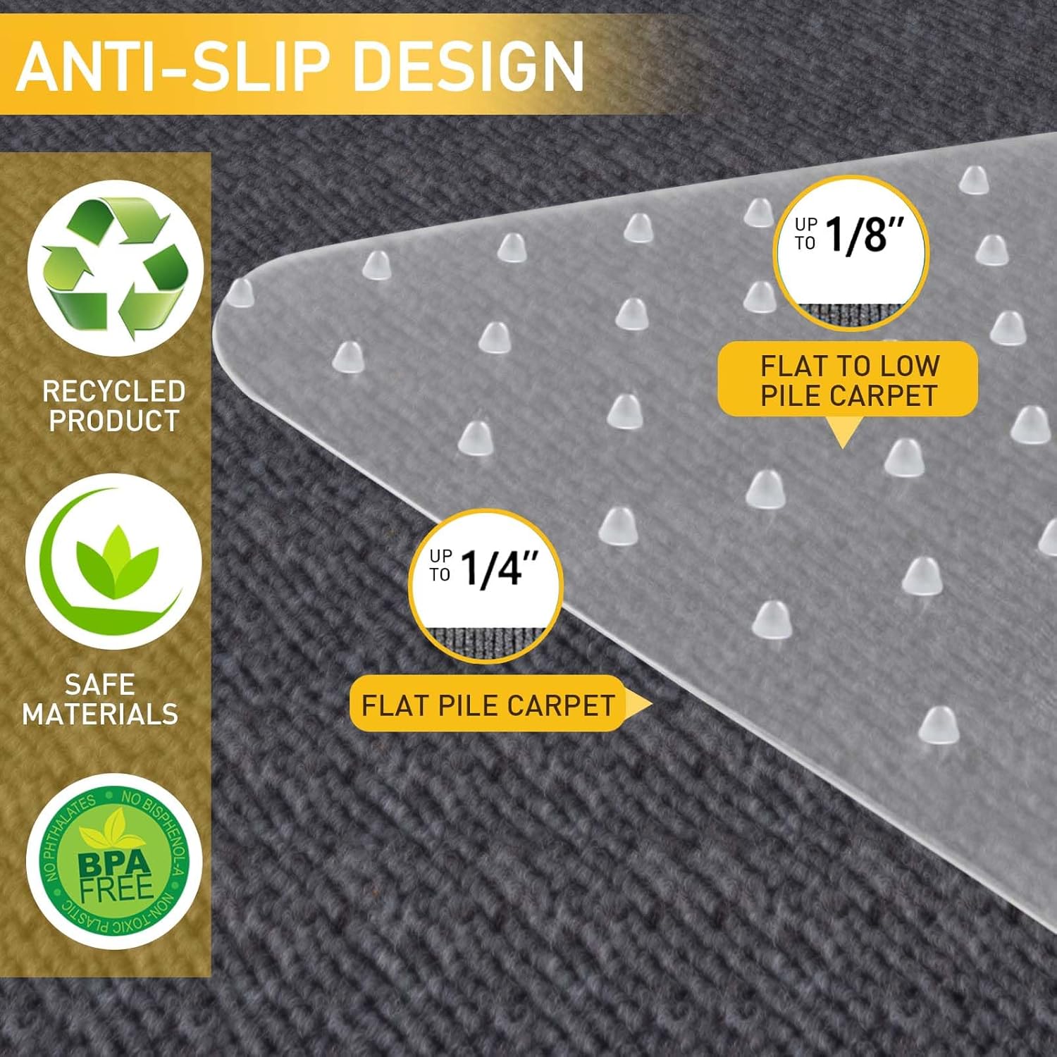 Heavy Duty Office Chair Mat for Carpet Floors & Desk Mat for Carpeted Floors - Clear Floor Protector with Extended Lip | Slip-Resistant, Easy Glide 36"x48" for Low/Flat Pile - Home, Office & Gaming