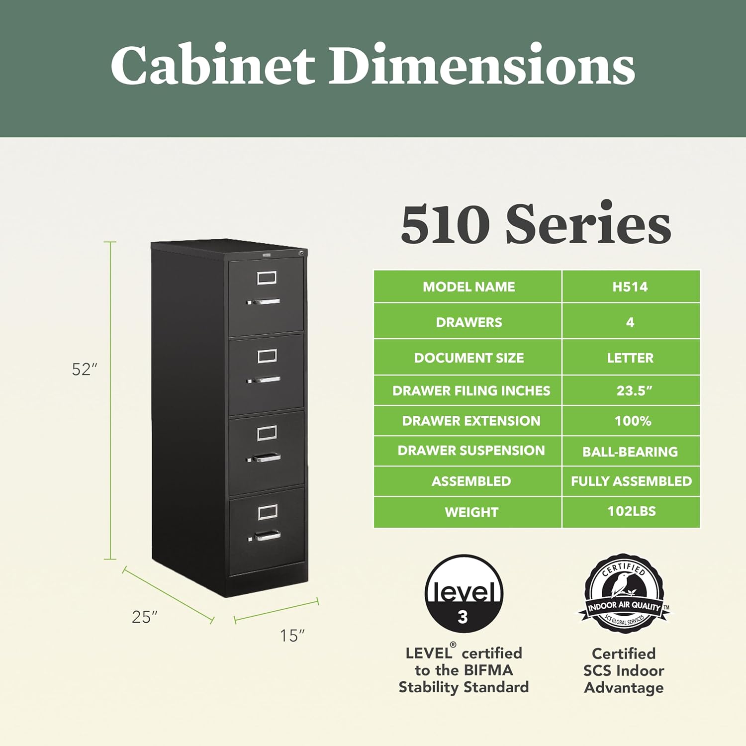 HON 4 Drawer Vertical File Cabinet with Lock, Metal Filing Cabinets with 4-Drawers for Hanging Files and Letter Files, 25" Deep, Black