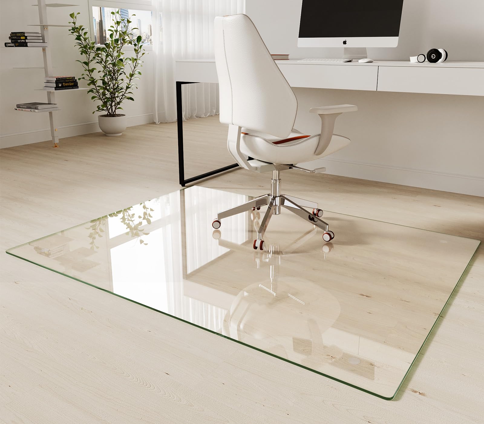 Koonmi Tempered Glass Chair Mat 30"x48" - Premium Office Chair Mat for Hardwood Floors & Low-Pile Carpet with 4 Non-Slip Pads - Thick Scratch-Resistant Surface