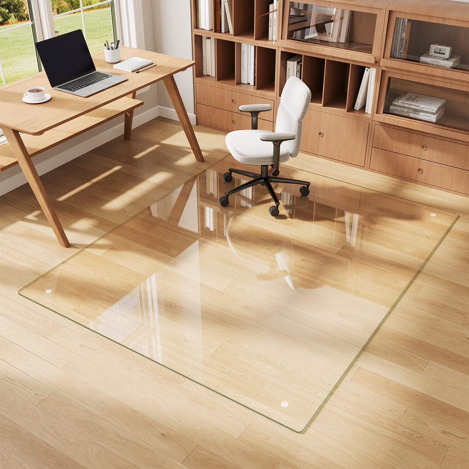 Glass Chair Mat 30" x 50" Heavy Duty Tempered Glass Office Chair Mat, Glass Floor Mat with Round Corner and Polished Edge for Smooth Glide, Carpet Hardwood Floor Protector