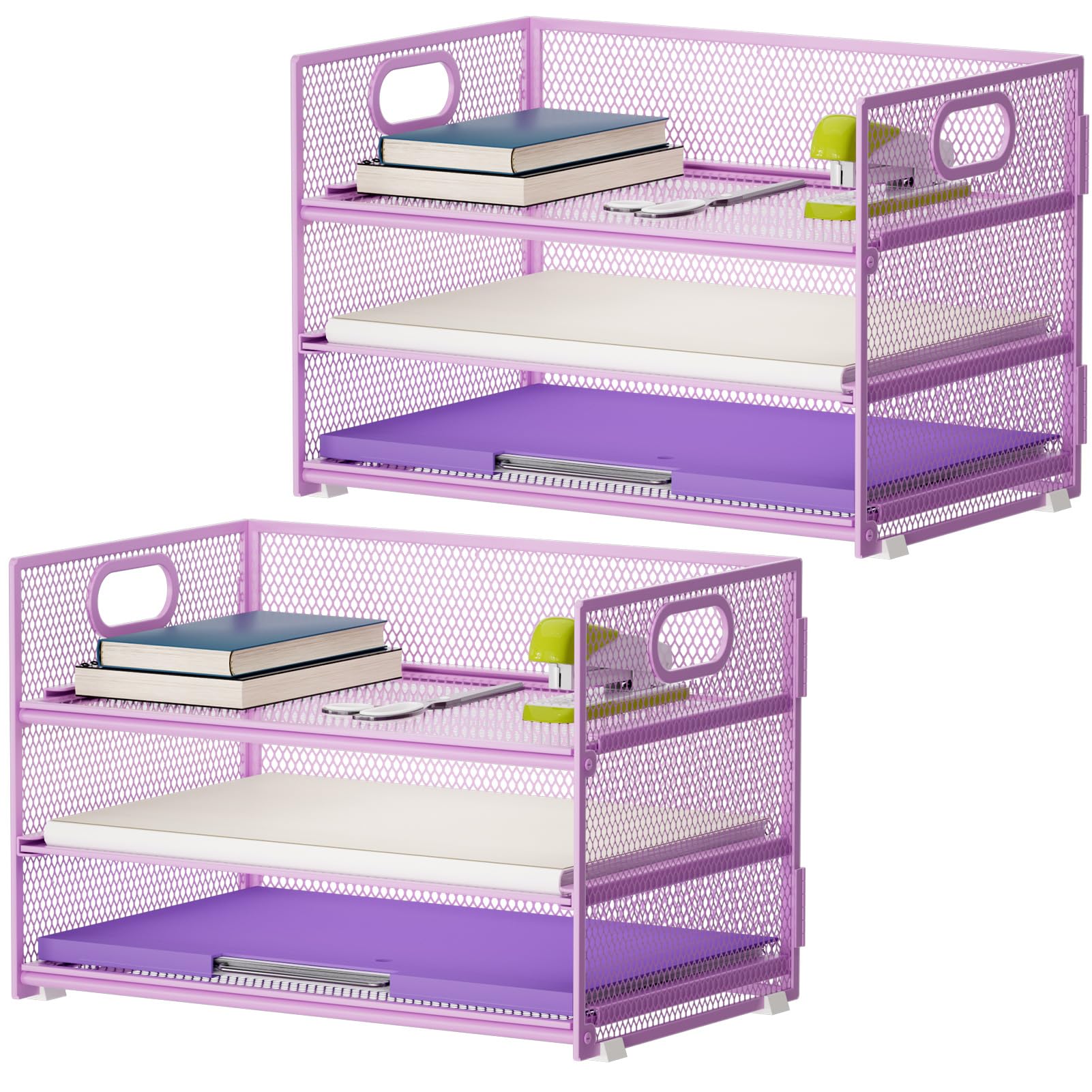 Marbrasse 3 Tier Paper Organizer Letter Tray, Mesh File Organizer with Handle, Paper Sorter Desk Organizer for Home Office Supplies(White)