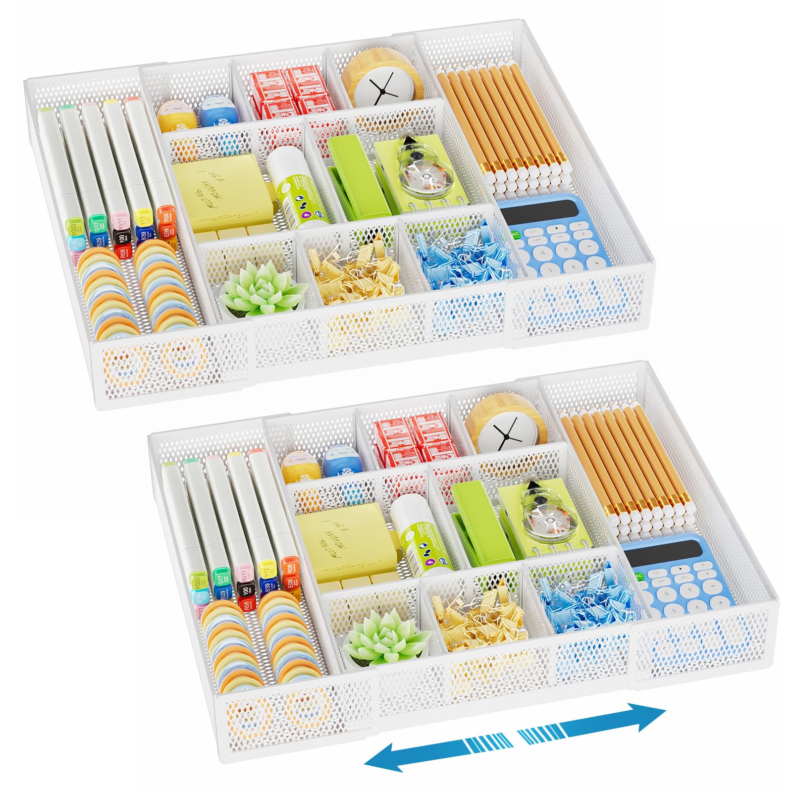 Marbrasse Expandable Desk Drawer Organizer, Mesh Drawer Organizer Tray with 10 Adjustable Compartments, Desk Organizers and Accessories, 5 Dividers Drawer for Office Supplies, Makeup & Vanity (Black)