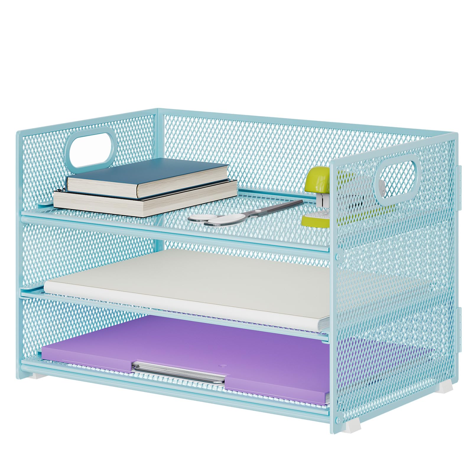 Marbrasse 3 Tier Paper Organizer Letter Tray, Mesh File Organizer with Handle, Paper Sorter Desk Organizer for Home Office Supplies(White)