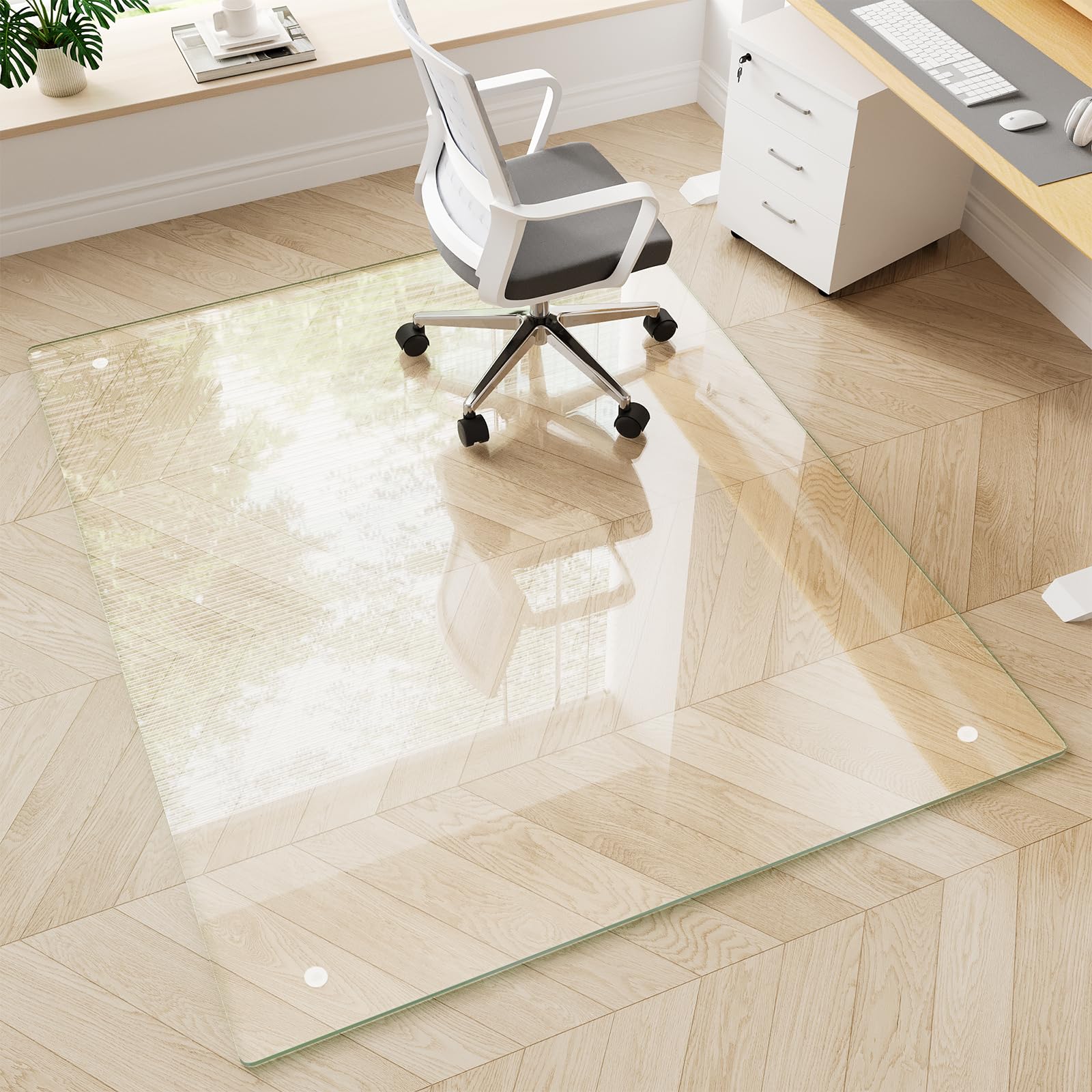 Glass Chair Mat 30" x 50" Heavy Duty Tempered Glass Office Chair Mat, Glass Floor Mat with Round Corner and Polished Edge for Smooth Glide, Carpet Hardwood Floor Protector