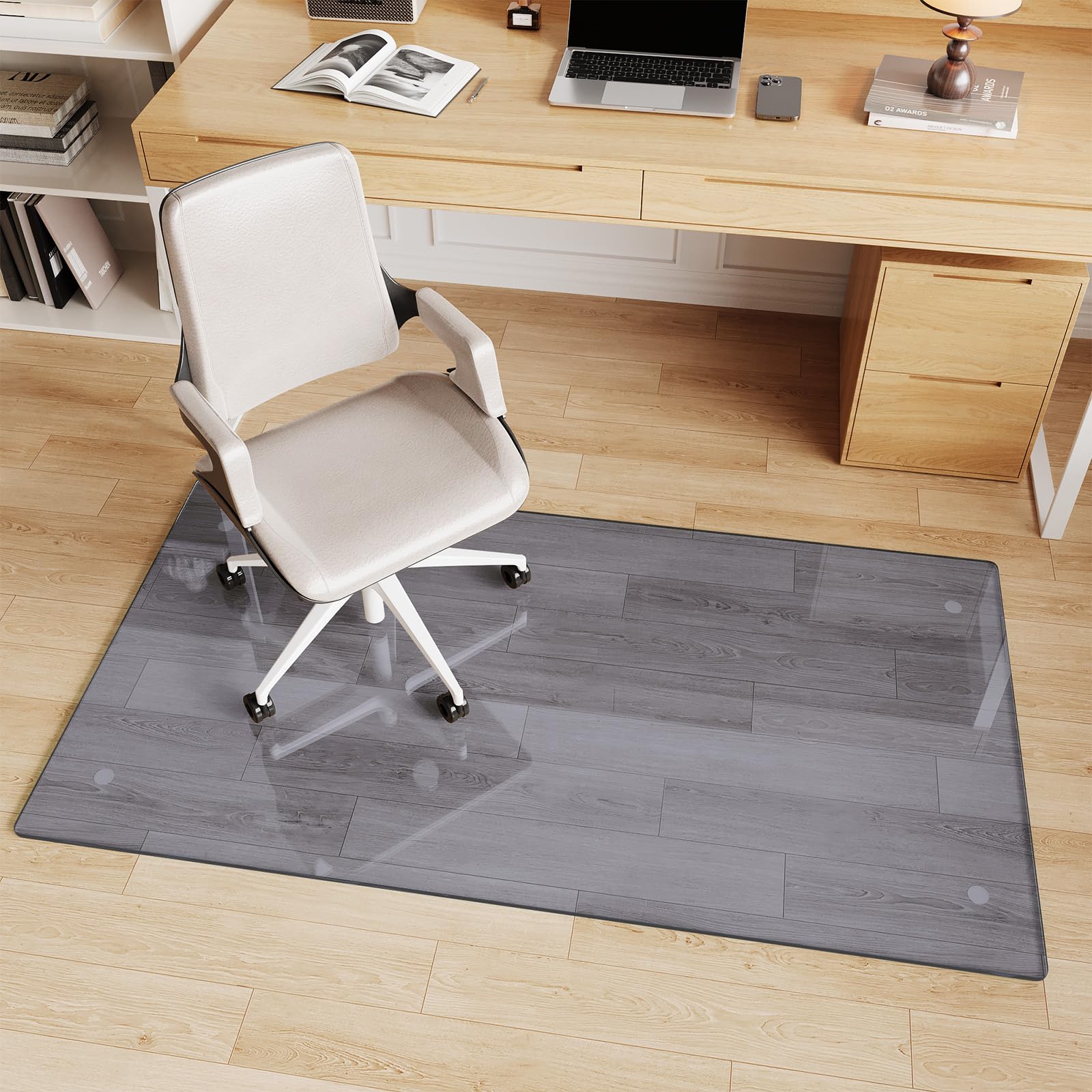 Glass Chair Mat 30" x 50" Heavy Duty Tempered Glass Office Chair Mat, Glass Floor Mat with Round Corner and Polished Edge for Smooth Glide, Carpet Hardwood Floor Protector
