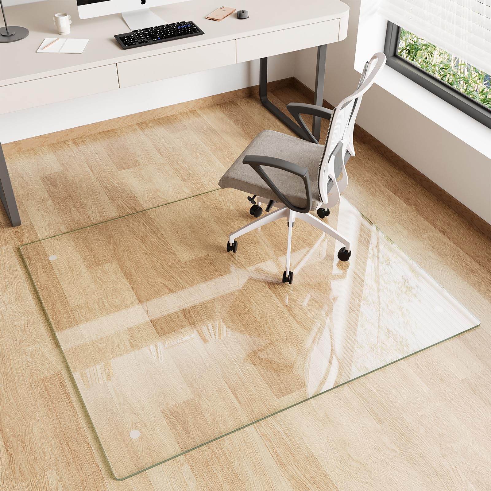 Glass Chair Mat 30" x 50" Heavy Duty Tempered Glass Office Chair Mat, Glass Floor Mat with Round Corner and Polished Edge for Smooth Glide, Carpet Hardwood Floor Protector