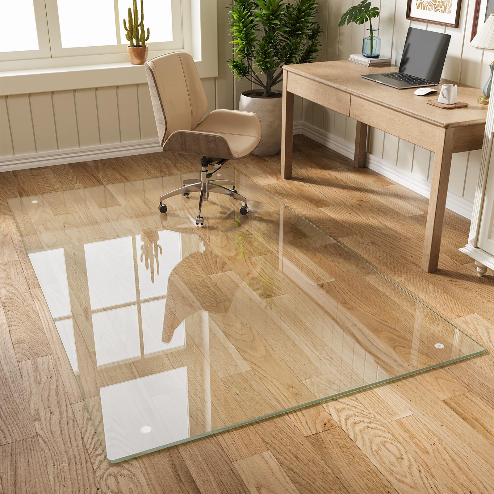 Glass Chair Mat 30" x 50" Heavy Duty Tempered Glass Office Chair Mat, Glass Floor Mat with Round Corner and Polished Edge for Smooth Glide, Carpet Hardwood Floor Protector